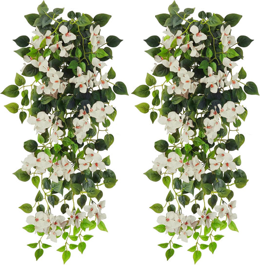 Artificial Hanging Flowers Bougainvillea, UV Resistant Fake Plastic Faux Flower Fabric Vine for Indoor Outdoor Garden Porch Eave Wedding Wall Décor