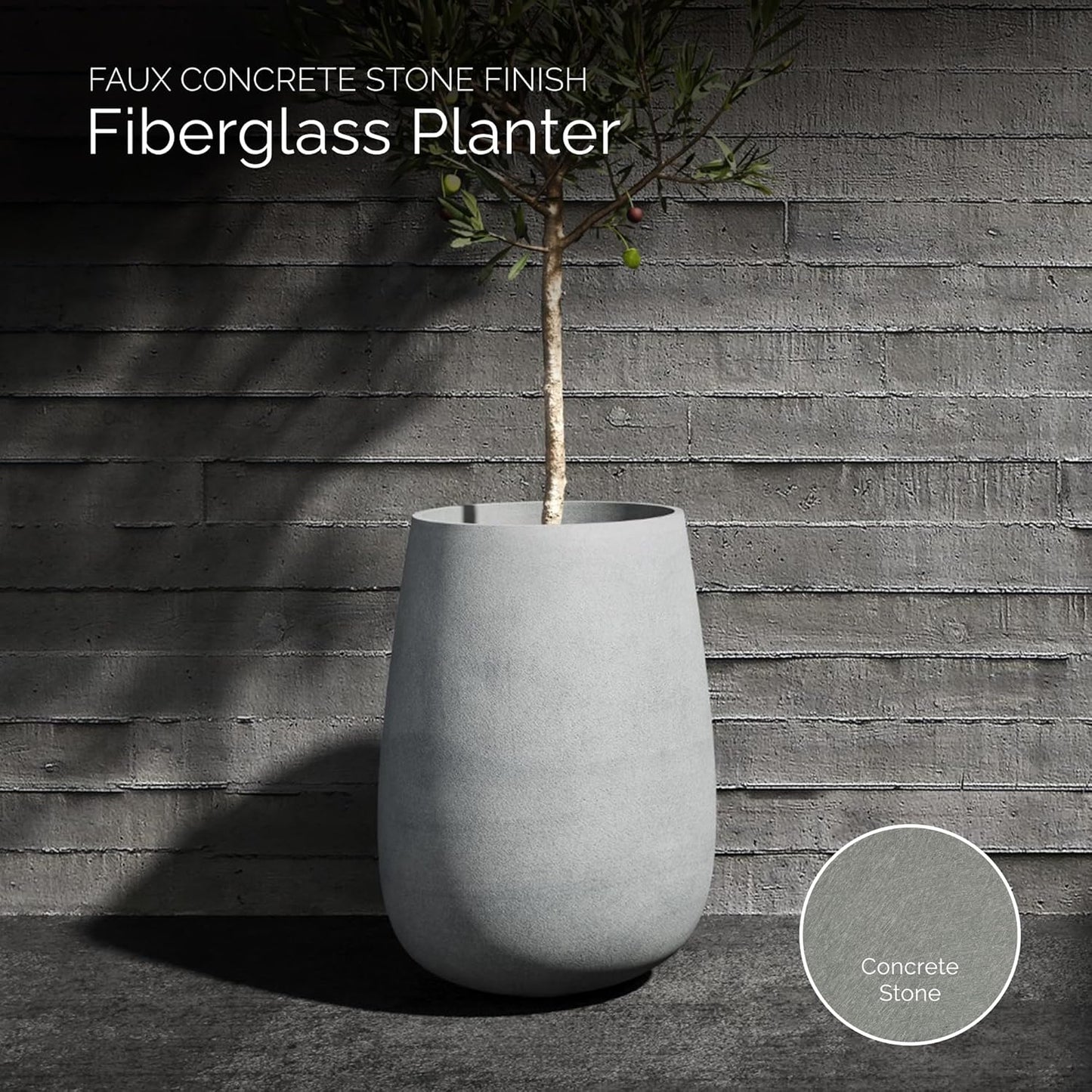 Mondo High Tall Planter – Concrete Stone Finish – Fiberglass Indoor/Outdoor and Weather-Resistant Round Planter (17.7" D x 30.9" H Exterior, 16.5" D x 30.7" H Interior)
