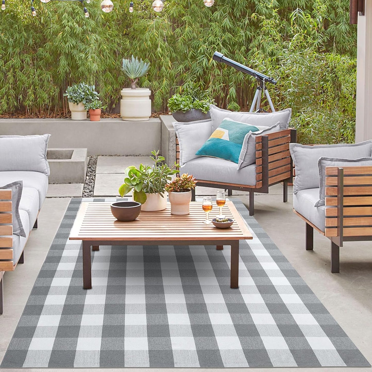 IOHOUZE Buffalo Plaid Rug 5x7 Ft Indoor Outdoor Rug, Washable Rugs for Living Room, Spring Summer Welcome Mats Outdoor, Cotton Area Rug for Farmhouse/Entryway/Home Entrance, Grey White