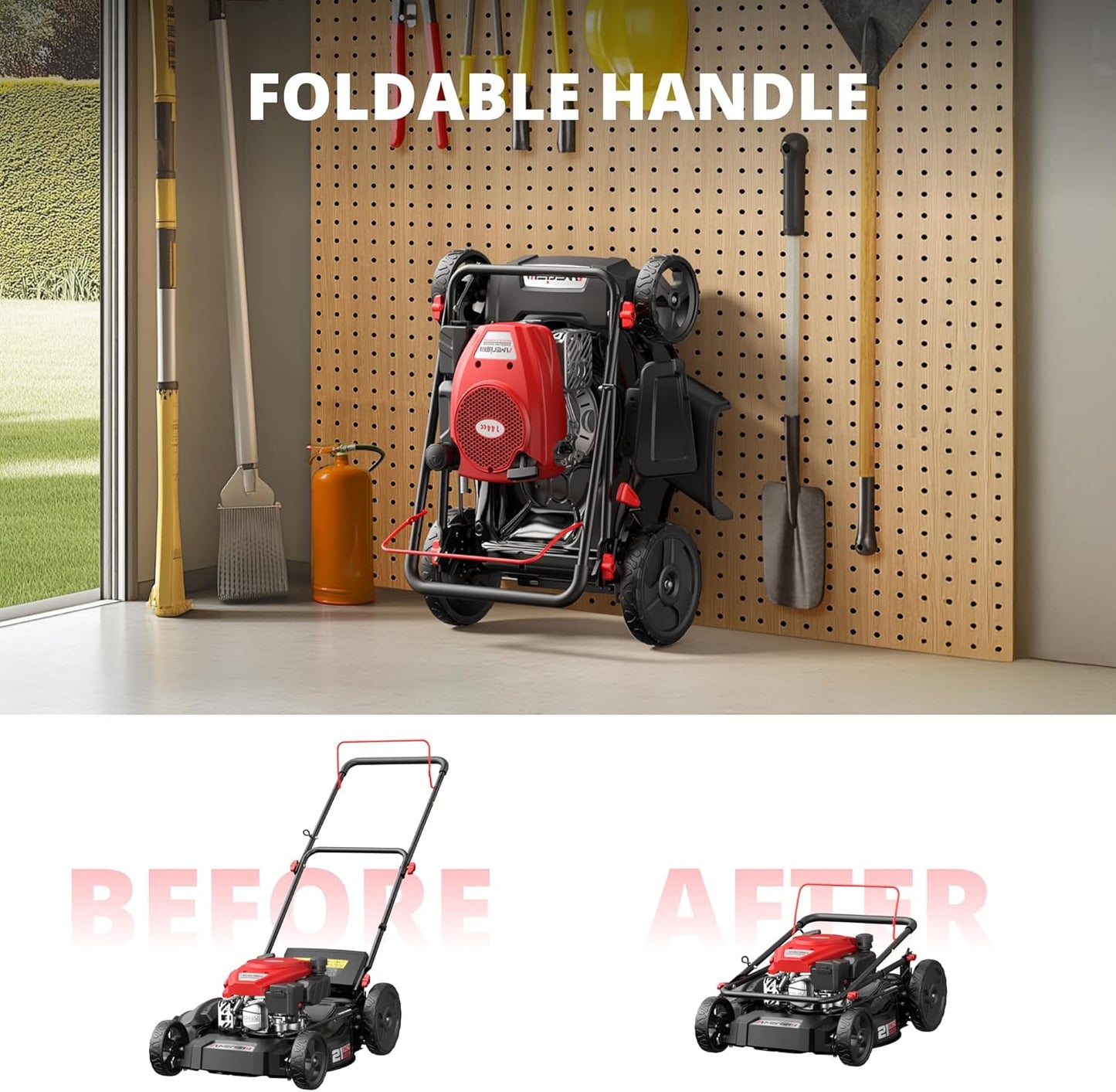 21" Gas Lawn Mower, 144cc Engine, 2-in-1 Mulching & Side Discharge, 6-Position Height Adjustment, Foldable Handles for Lawn, Yard, and Garden Maintenance