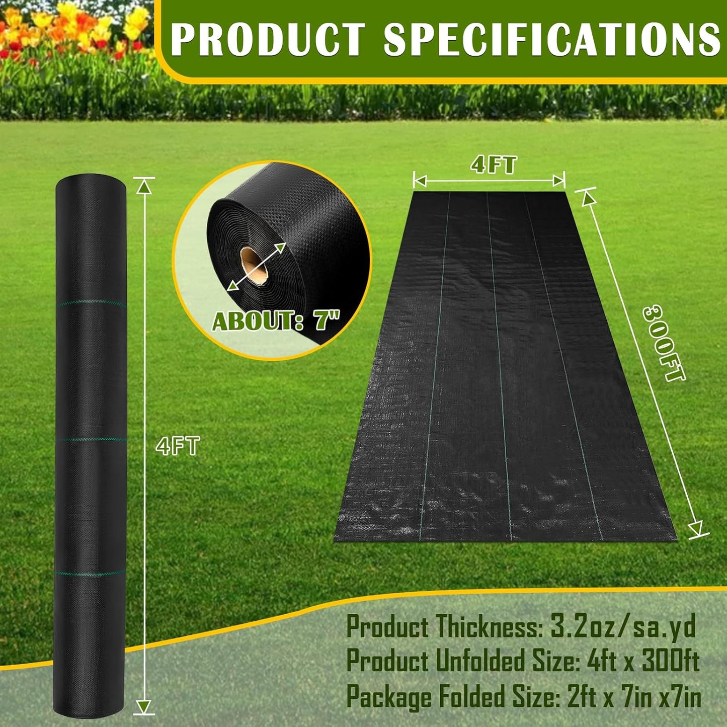 KAKO 4 x 300Ft Weed Barrier Fabric Heavy Duty, Weed Barrier Landscape Fabric, Garden Fabric Weed Barrier, Garden Weed Barrier Fabric Weed Cloth for Garden Fabric, Landscaping Fabric, Driveway Fabric