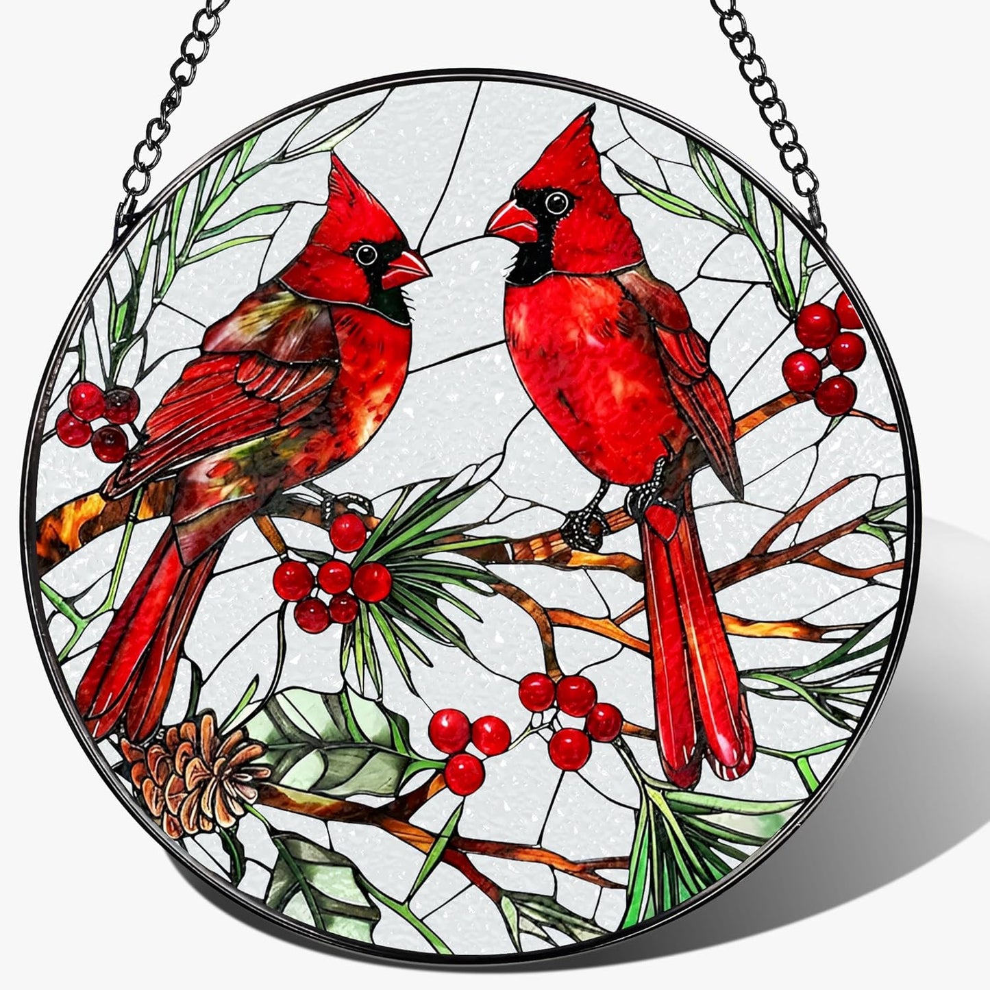 Cardinal Stained Glass Window Hanging, 8 Inch Sun Catchers Indoor Window, Suncatchers for Windows Hanging, Home Decor and Christmas, Festival, Mother's Day, Birthday, Cardinal Gifts for Women, Men