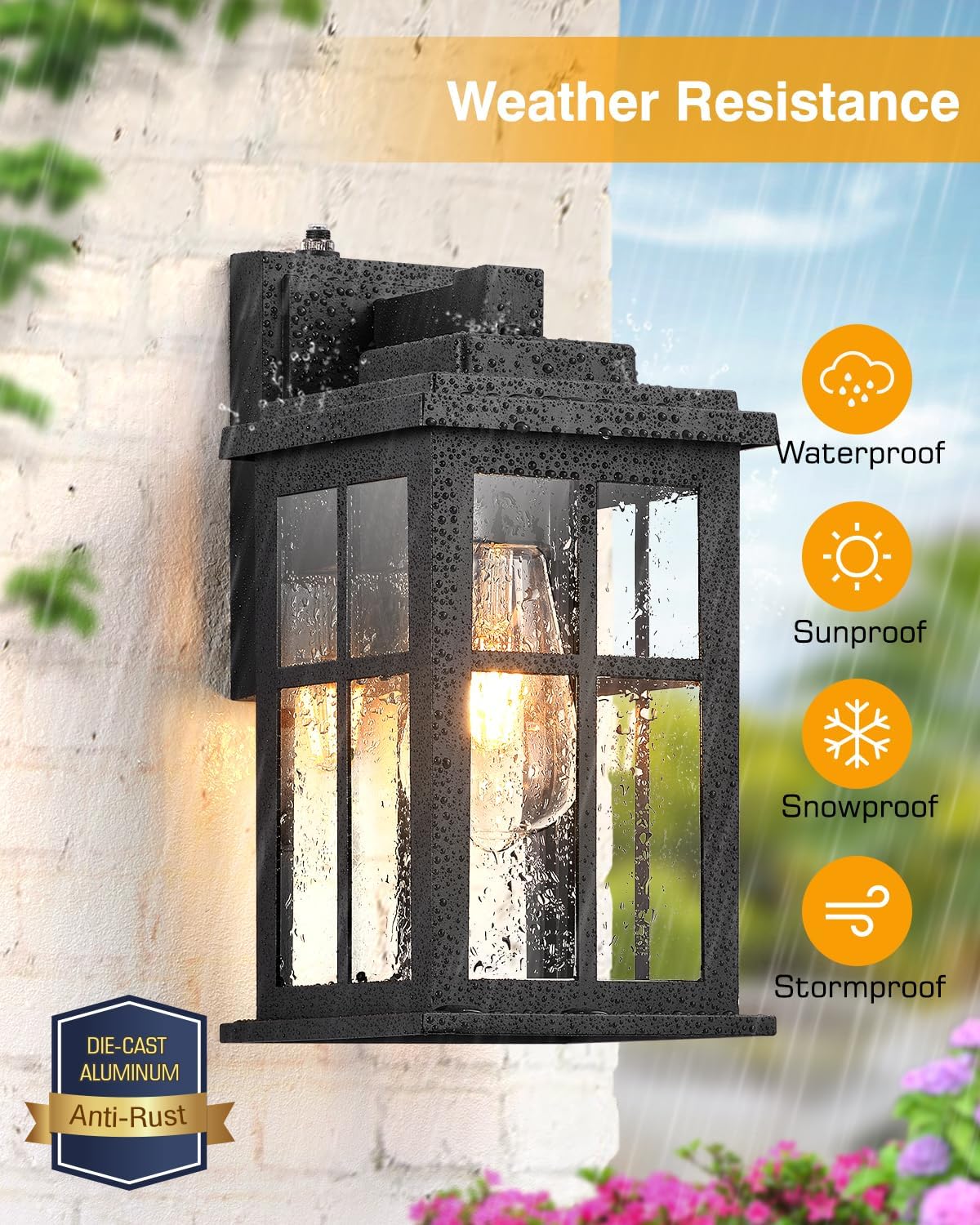 Outdoor Wall Lights Dusk to Dawn, Black Lights for House, Waterproof Exterior Lighting Fixtures, Outdoor Light Fixture with Tempered Glass for House, Porch, Garage, Doorway