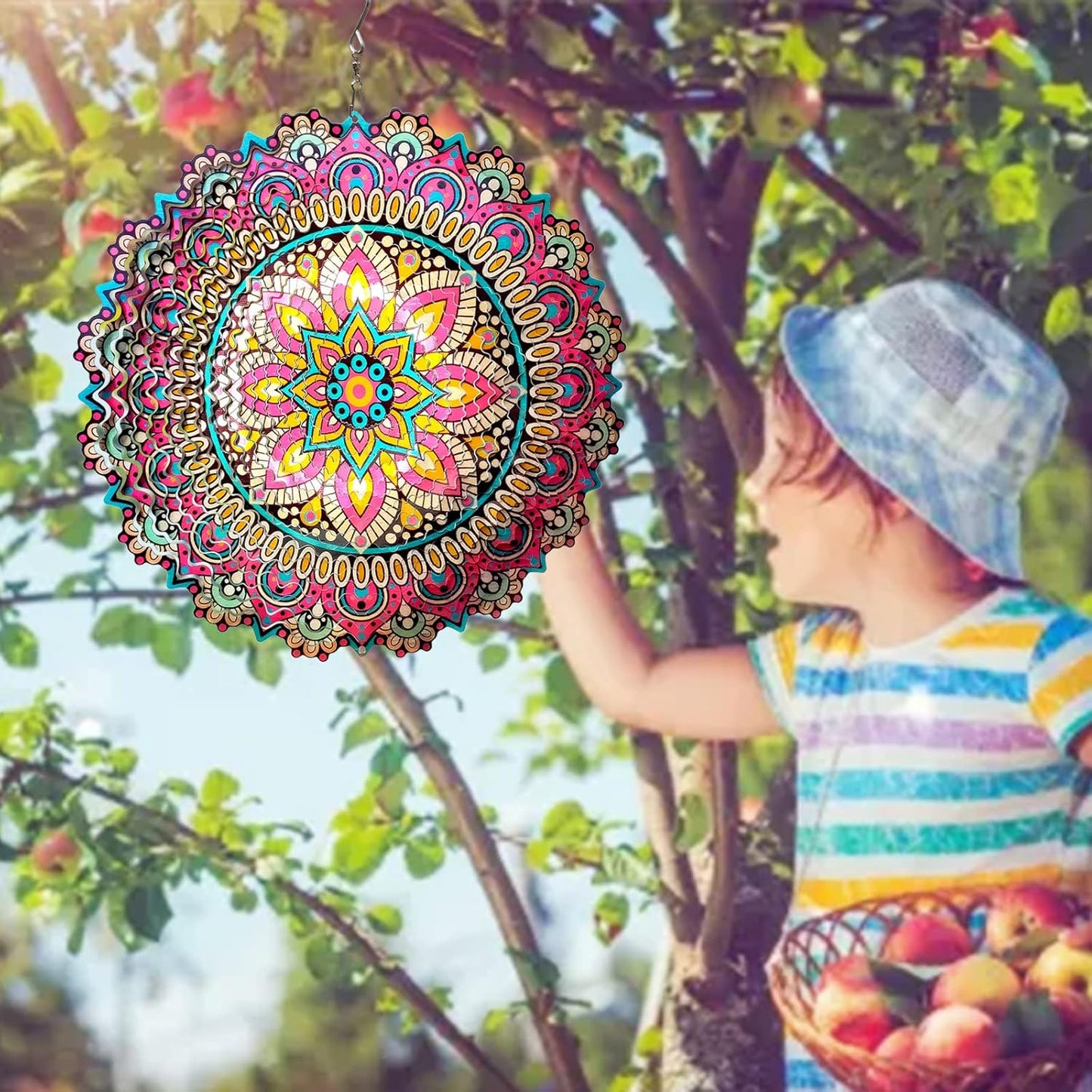 Mandala Blossom Wind Spinner - Metal Wind Spinners | 12inch 3D Kinetic Laser Cut Hanging Wind Sculpture & Wind Catcher | Outdoor Decor for Garden, Patio, Yard Art