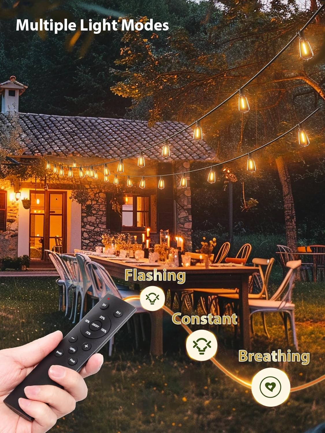 addlon 150 FT (3x50FT) Outdoor String Lights with Remote,Waterproof Patio Lights ETL Listed with 45+3 Shatterproof Dimmable ST38 LED Bulbs,2700K Connectable Outdoor Lighting for Backyard Bistro Garden