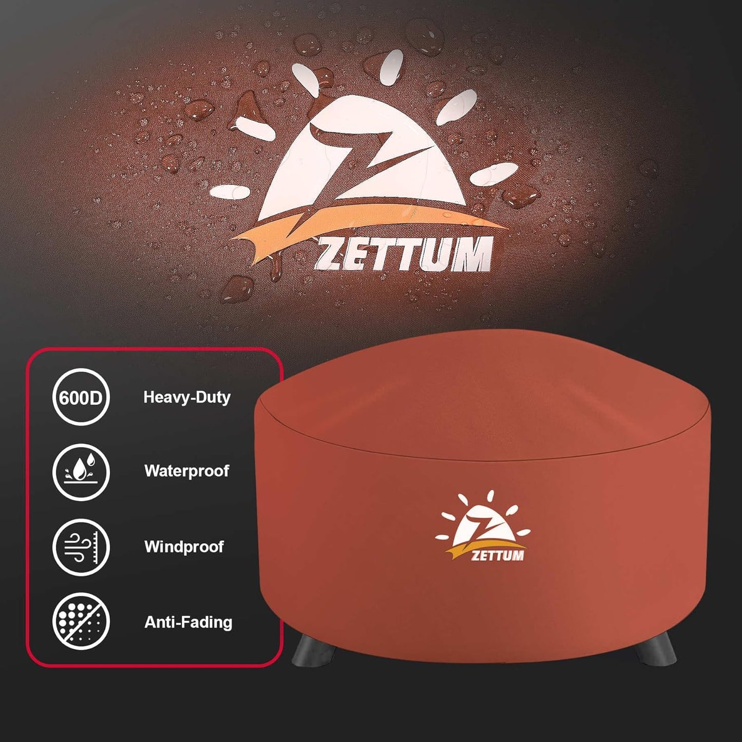 Fire Pit Cover Round 44 Inch - Outdoor Firepit Cover Heavy Duty & Waterproof, 600D Patio Fire Table Covers Gas Fire Pit Accessories Fade & Weather Resistant Brown - 44 x 44 x 24 Inch