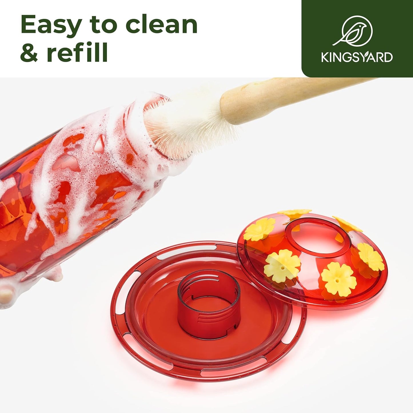 Kingsyard Hummingbird Feeder for Outdoors Hanging - 6 Bee Guard Feeding Ports & Built-in Ant Moat, Wild Bird Feeder for Outside Garden Yard Patio 16 Oz, Red