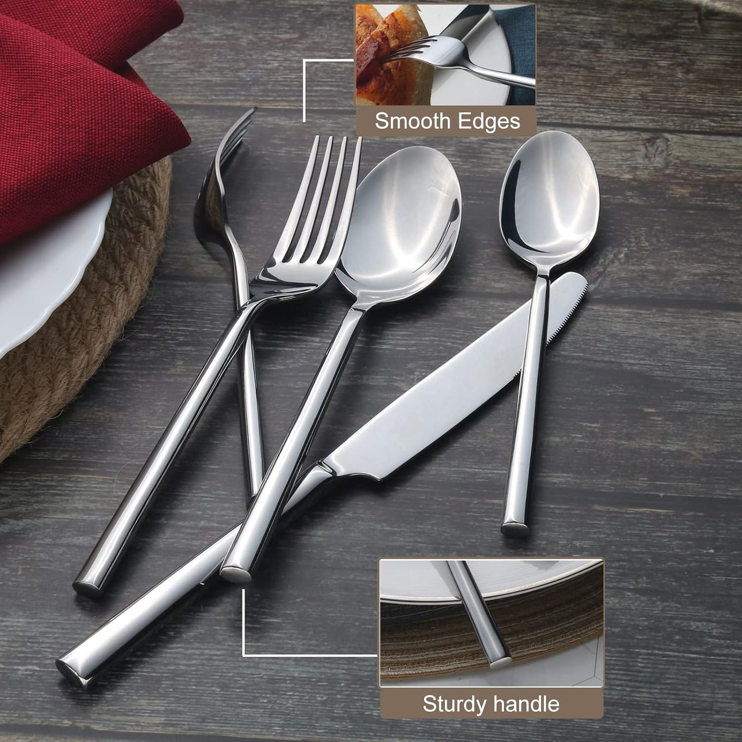 Alata Potter 60-Piece Forged Silverware Set Stainless Steel Flatware Set Cutlery Set, Service for 12, Mirror Finish, Dishwasher Safe