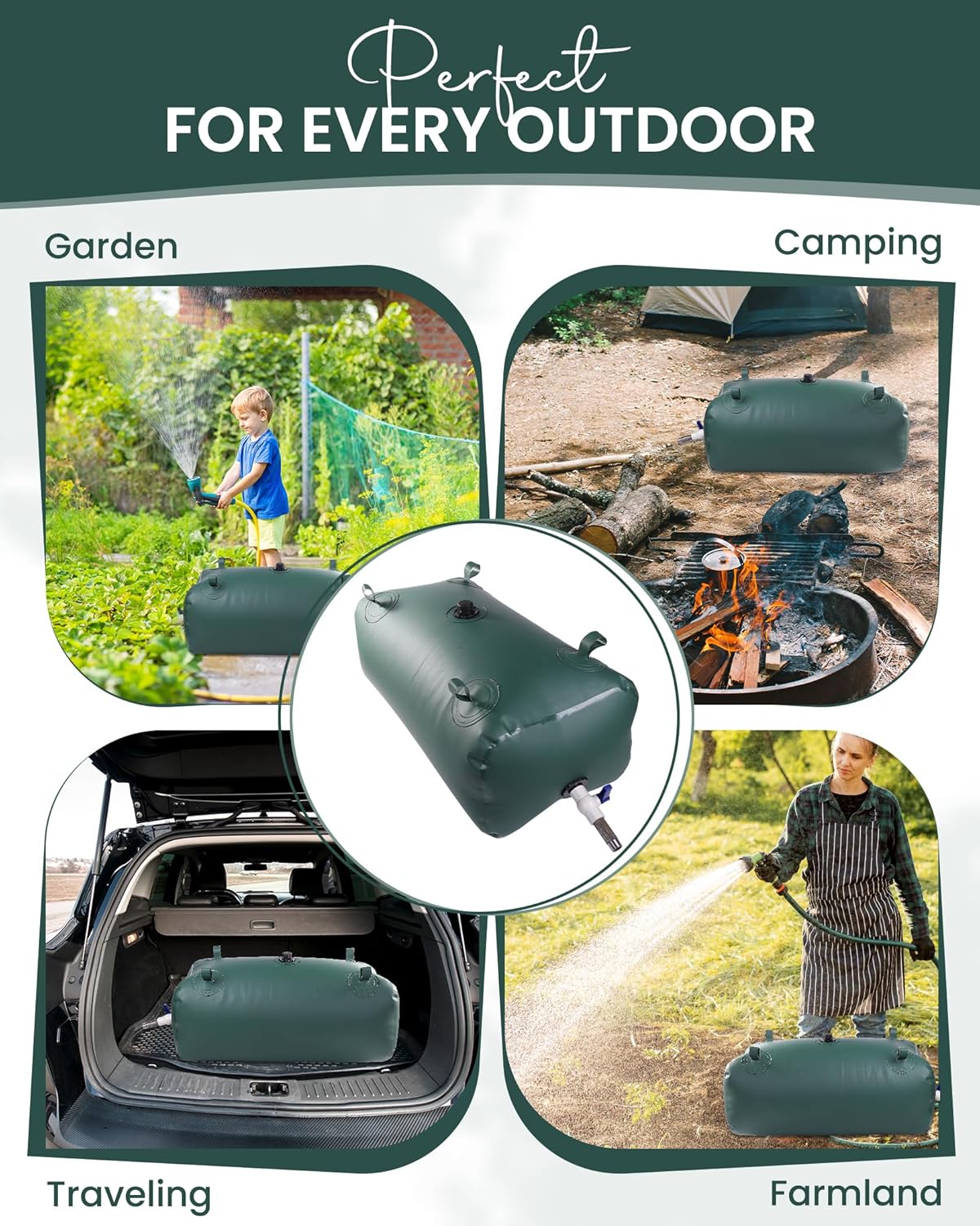 FoundGo Water Storage Bladder Emergency Water Storage Tank, Large Capacity Water Containers, Portable Vinyl Water Storage Barrel for Outdoor/Survival/RV/Garden