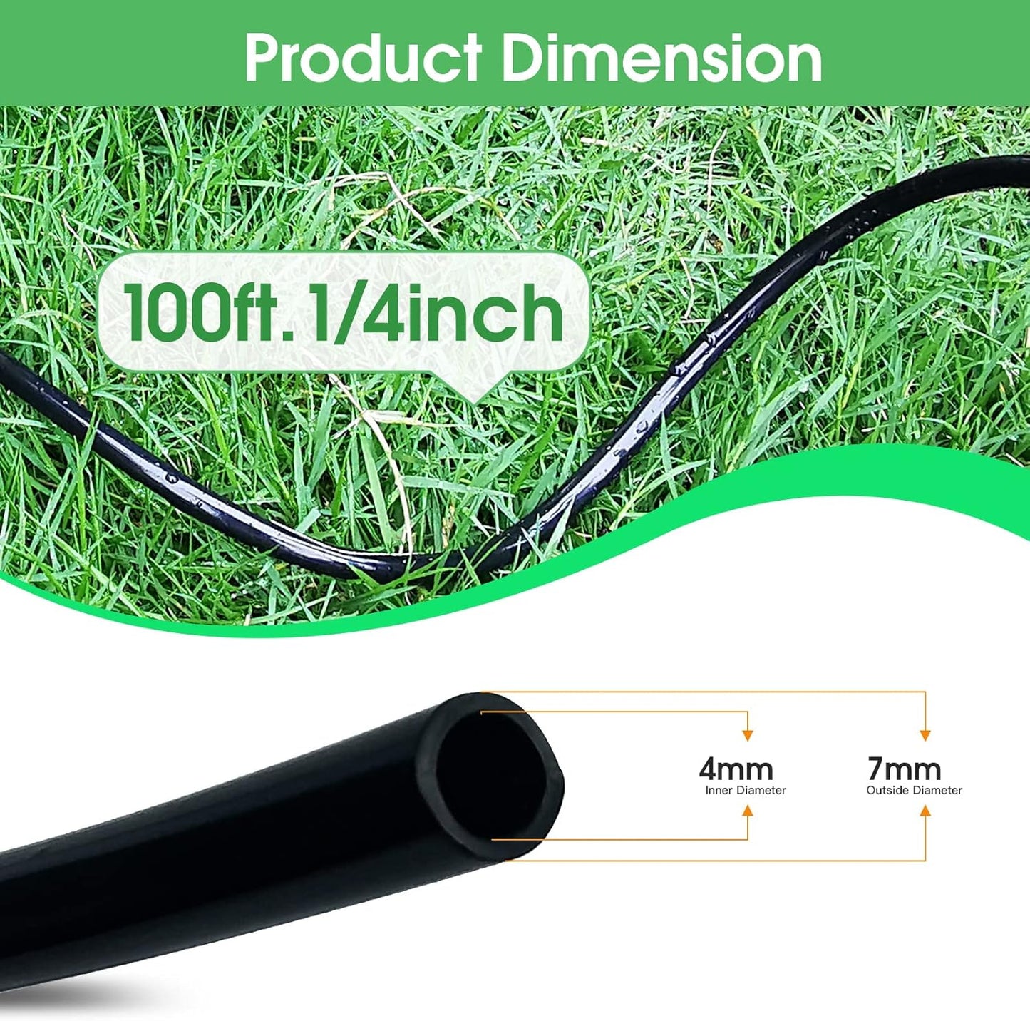 100FT 1/4 inch Drip Irrigation Tubing Distribution Hose Tube for Garden Irrigation System