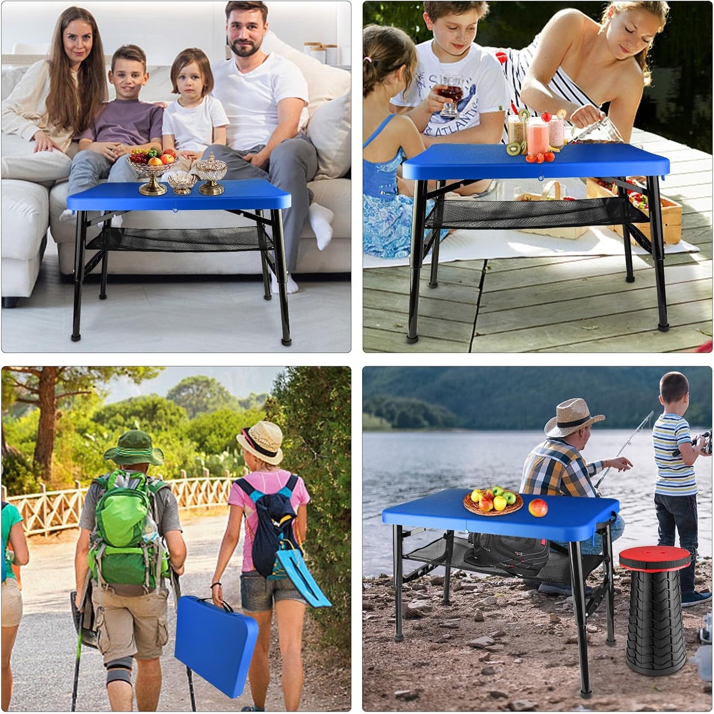 Small Folding Table, Adjustable Height, Camping & Picnic Table, 4 Foot Lightweight
