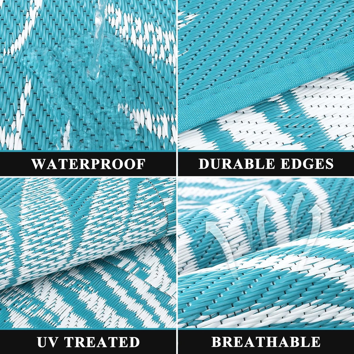 Pauwer Waterproof Outdoor Rug 8x10, Reversible Plastic Straw Patio Camping Rug, Indoor Outdoor RV Mat Carpet for Deck, Camper, Porch, Balcony, Backyard, Picnic, Leaf Teal