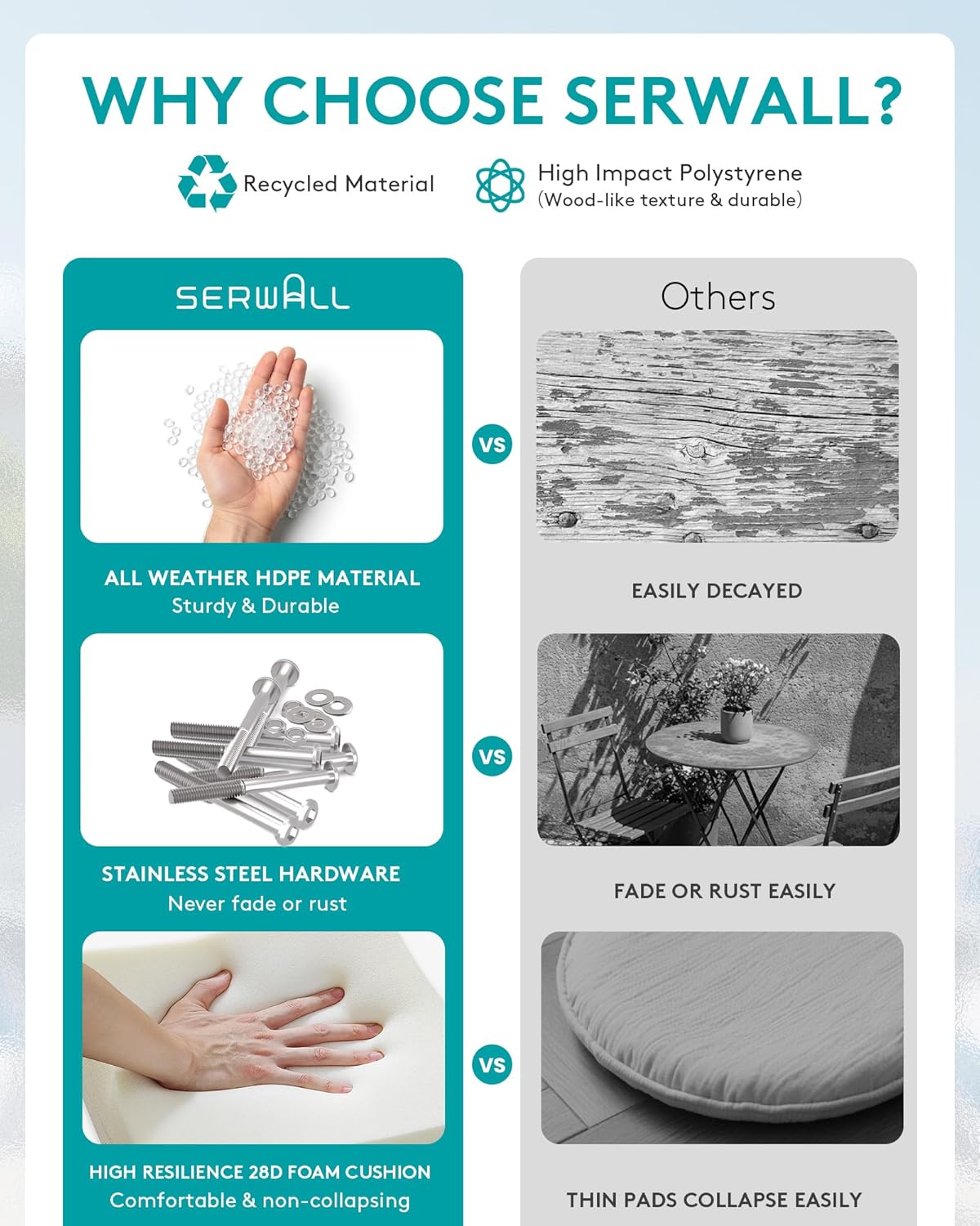 SERWALL HDPE Patio Furniture Set, 6 Pieces Outdoor Sectional Sofa Set, All-Weather Wood-Like Outdoor Sofa Couch with Coffee Table for Deck, Lawn, Black Frame with Khaki Cushion