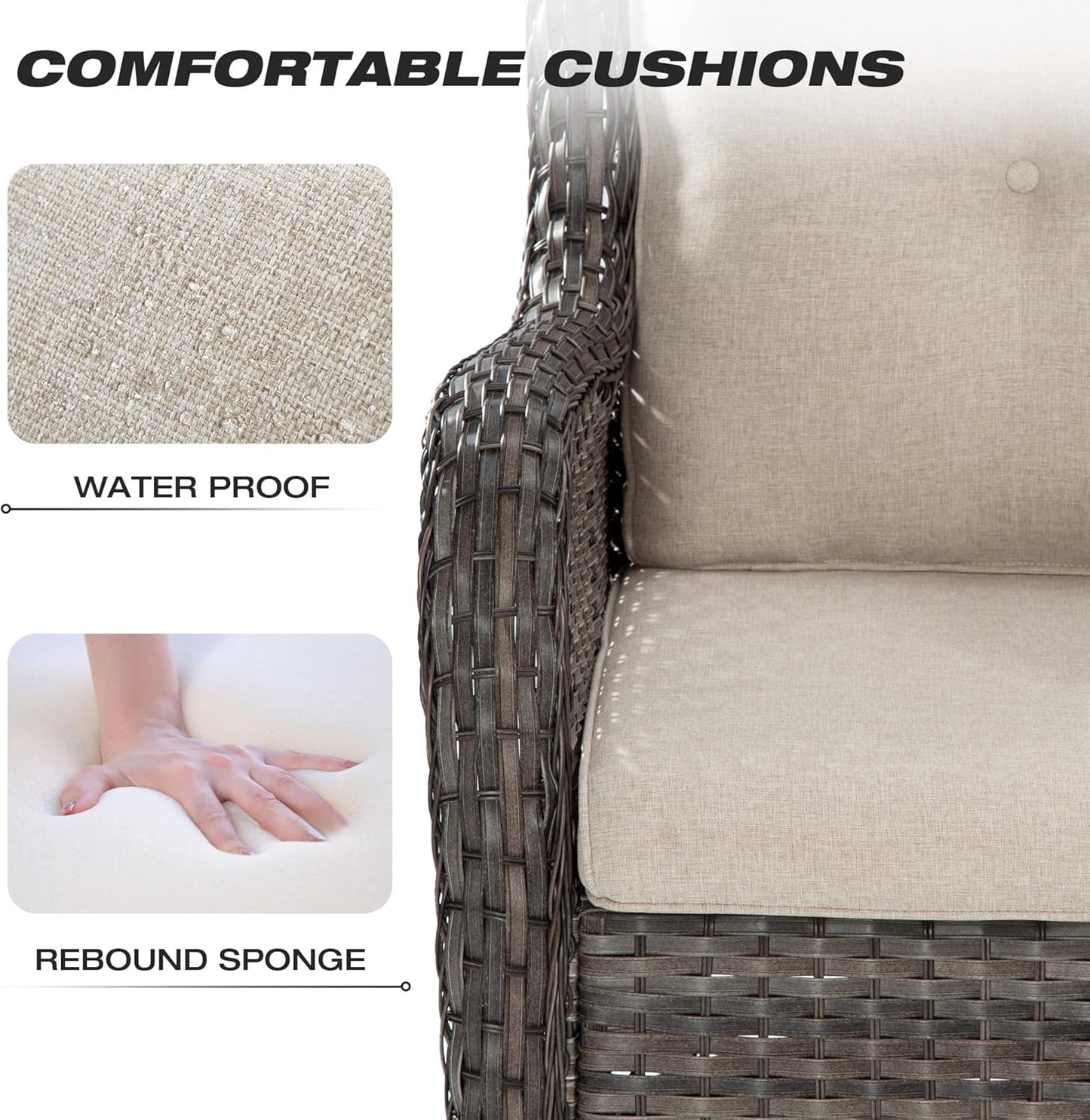 Joyside Outdoor Swivel Rocker Patio Chair - Outdoor Wicker Glider Rocking Chair with Olefin Fabric Cushions Suitable for Porch Deck and Backyard(Mixed Grey/Beige)