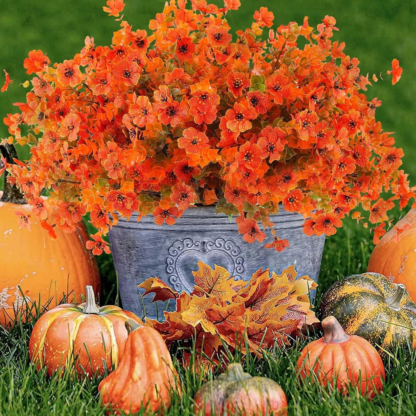 36 Pcs Artificial Mums Flowers Outdoor Plastic Fall Flowers Fake Mums Autumn Greenery Flower for Porch Window Box Farmhouse Thanksgiving Home Decor(36, Orange)