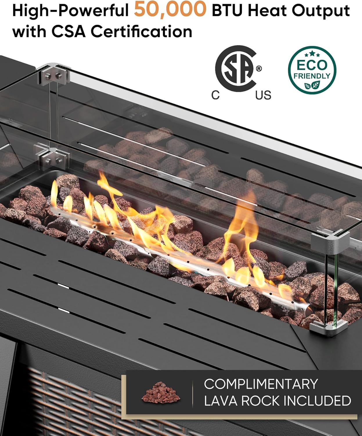 HUMMUH 5-Piece Patio Furniture Set with Fire Pit,Wicker Outdoor Rocking Chairs Patio Sofa for Backyard,Poolside,Deck