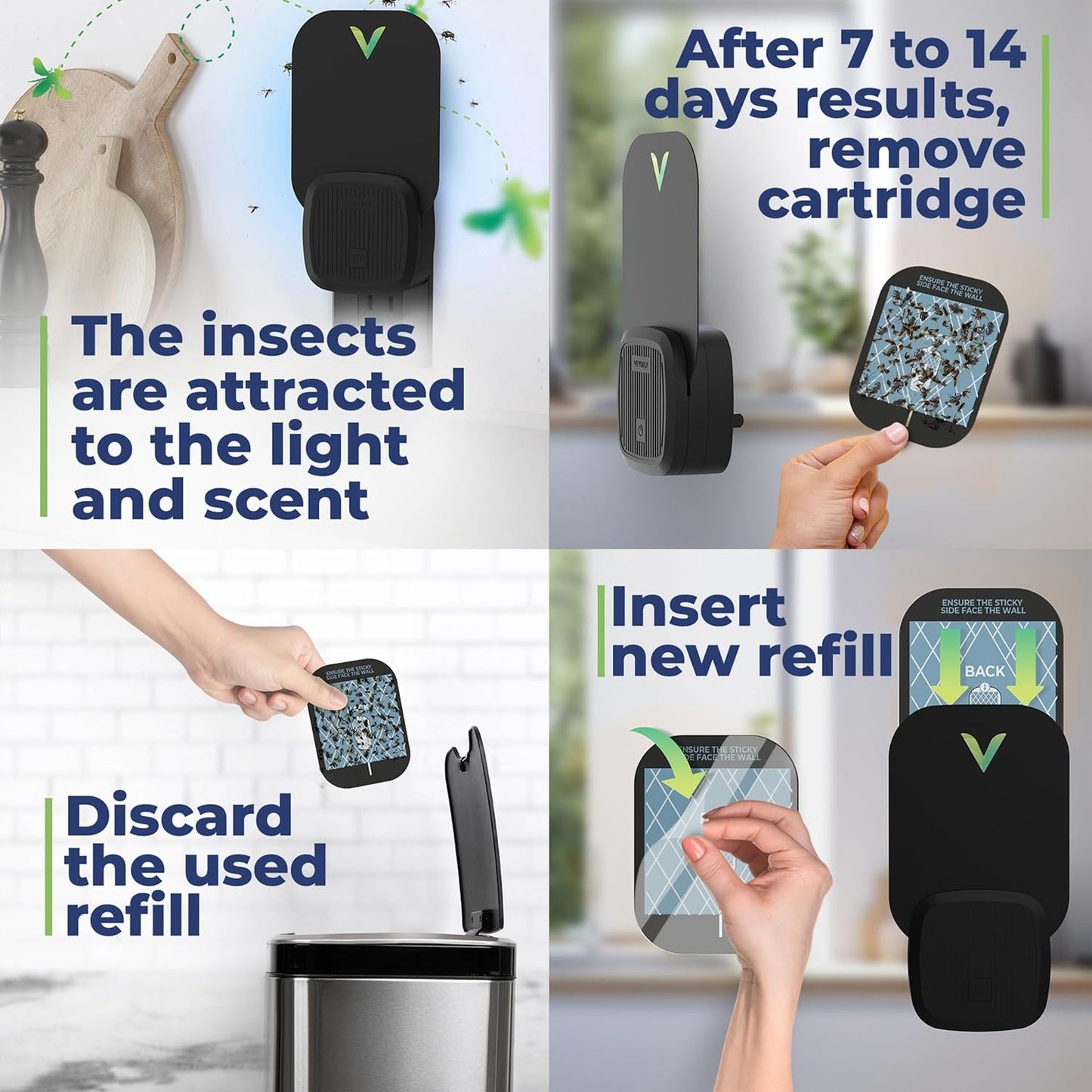 VEYOFLY Fly Trap Indoor, Fruit Fly Traps for Indoors, (2 Device + 6 Refills) Gnat Traps for House Indoor, Fly Catcher Indoor, Plug in Light Flying Insect Trap, Bug Light Killer, Fly Trap