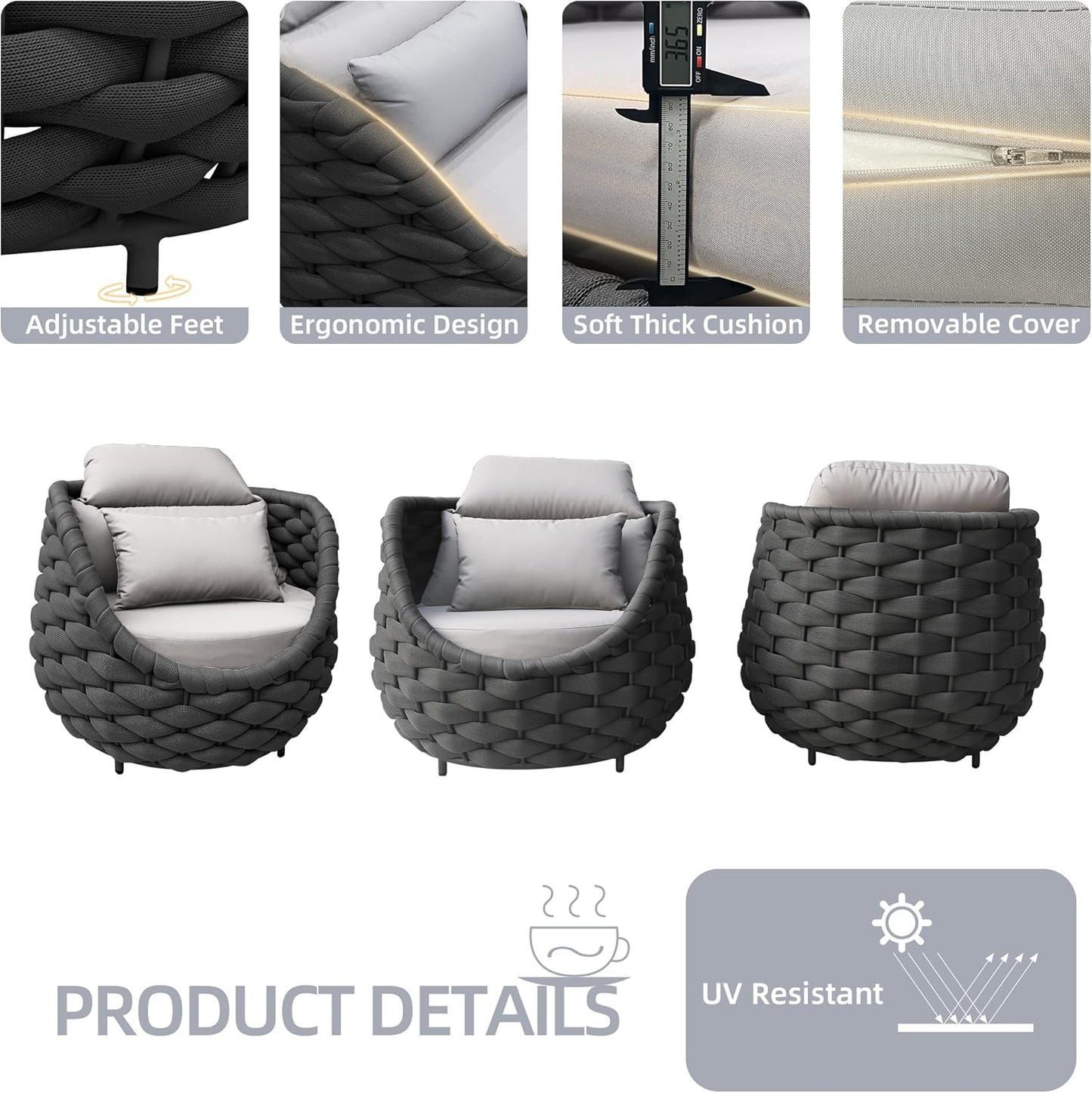 TWT Patio Sofa Set of 2 All-Weather Polyester Rope Balcony Furniture with Cushions & Pillows,Metal Armchairs Outdoor Patio Furniture Set for Indoor, Balcony, Backyard, Deck, Poolside, Cream