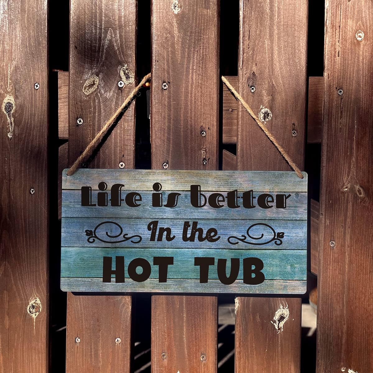 Qious Hot Tub Sign Funny Farmhouse Life is Better in the Hot Tub Wooden Hanging Sign Rustic Retro Wall Art Decor for Home Decoration 12 x 6 Inches…