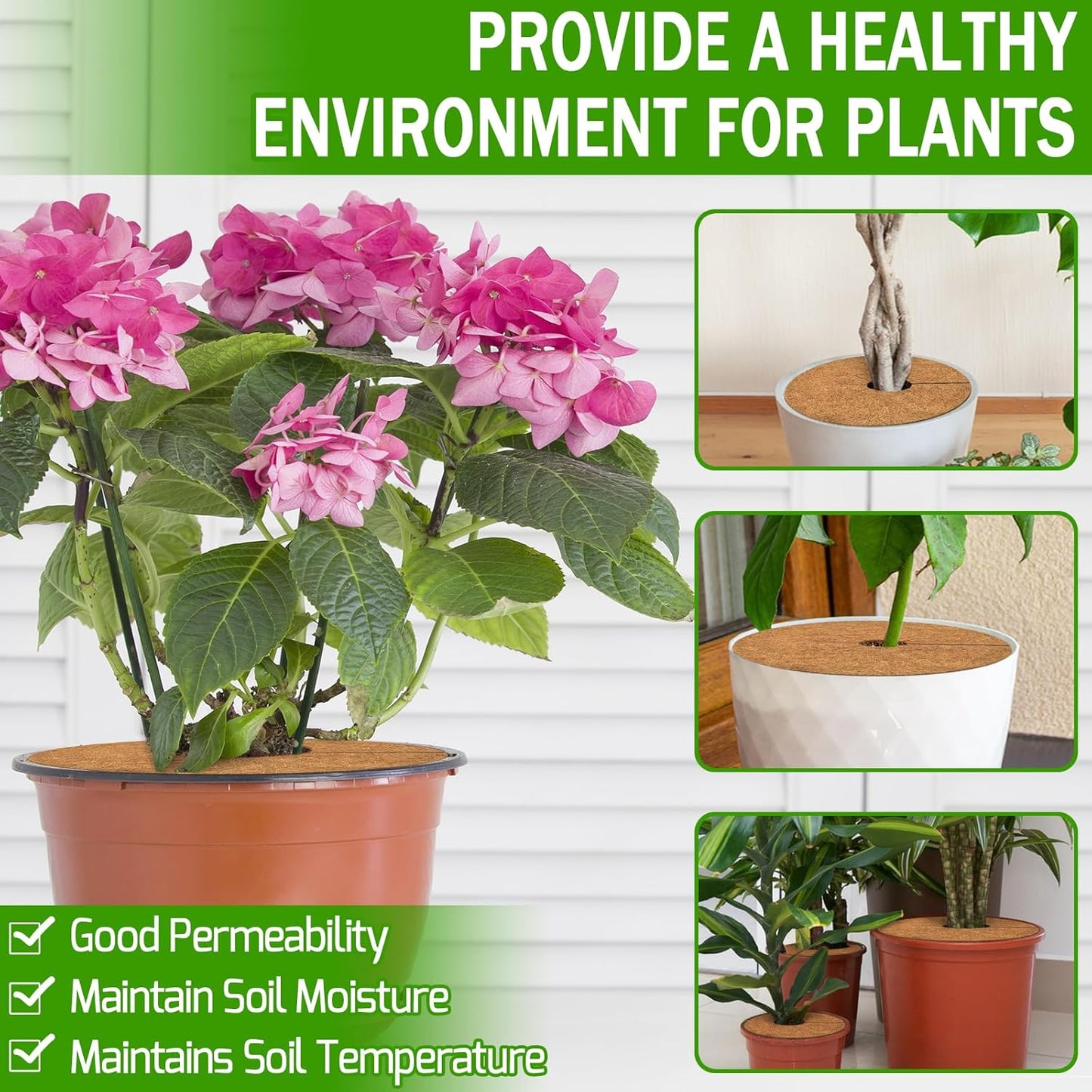 ZeeDix 10 Pack 14 Inch Coconut Fiber Mulch Ring, 100% Natural Coco Coir Tree Ring Mulch Mat Plant Protector Mat, Coconut Coir Discs Plant Pot Soil Cover for Indoor Outdoor Plants, Garden Decoration