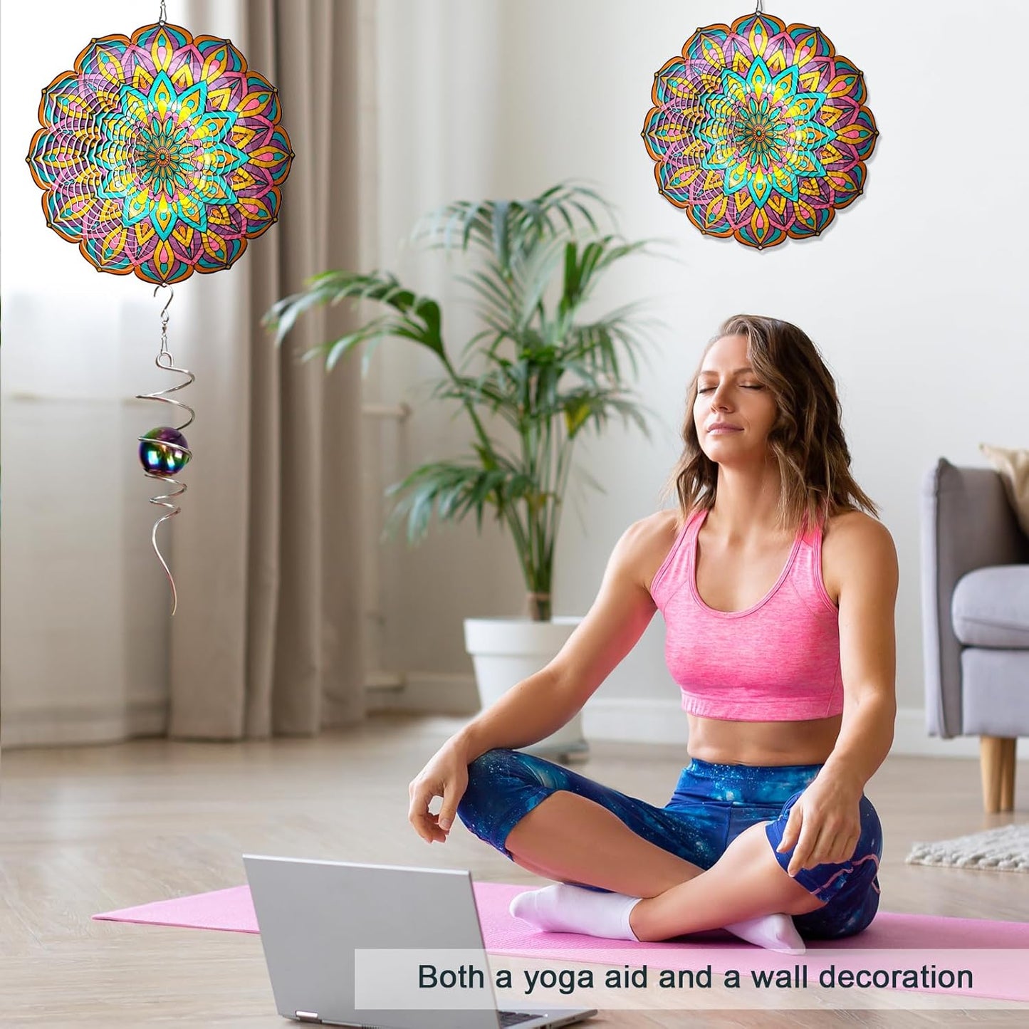 Mandala Wind Spinner - Purple Tulip Design | 12 Inch Stainless Steel Hanging Wind Sculpture & Catcher, 3D Kinetic Yard Art Garden Decor for Indoor & Outdoor | Meaningful Gift Idea