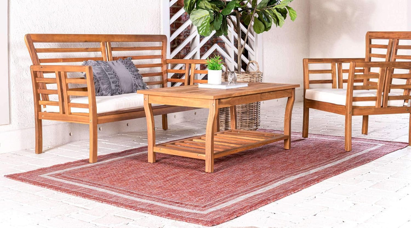 Unique Loom Outdoor Border Collection Area Rug - Soft Border (7' 1" x 10' Rectangle, Rust Red/ Ivory)
