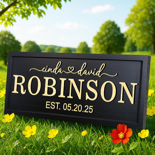 Personalized Wooden Family Name Sign Custom Established Date Plaque Rustic Last Name Wall Decor Gift for Wedding Anniversary Couples Friends Housewarming
