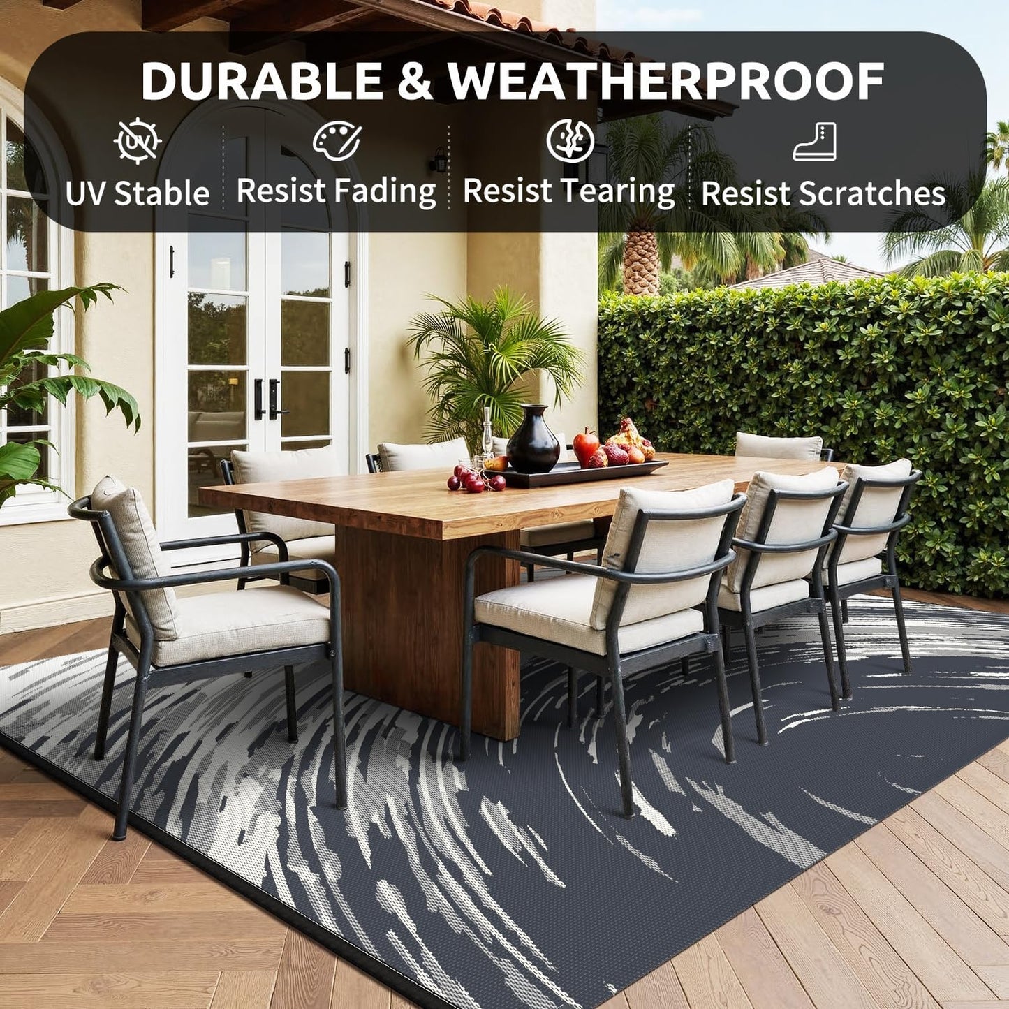 COCOER Modern Outdoor Rug 6x9 Reversible-Waterproof Outdoor Patio Rug-Quick Dry Outdoor Area Rugs Indoor Outdoor Rugs-Outside Rug Patio Decor for Porch Deck Balcony Backyard