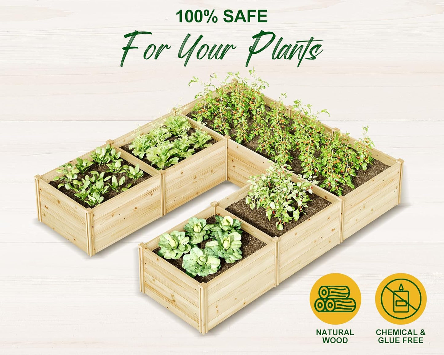 AMERLIFE U-Shaped Raised Garden Bed, 7.5Wx9Dx1.6H Outdoor Wooden Raised Garden Bed Planter with 19.6" Depth Planter Box