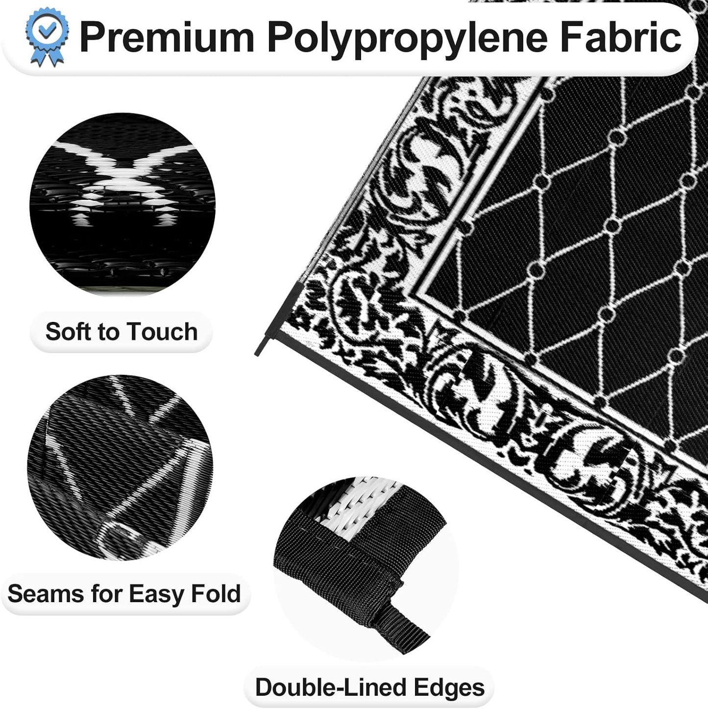 OutdoorLines Indoor Outdoor Rugs for Patio 5x8 ft - Reversible Outside Carpet, Stain & UV Resistant Portable RV Mats, Plastic Straw Rug for Camping, Pool Deck, Porch Rhombus Black & White