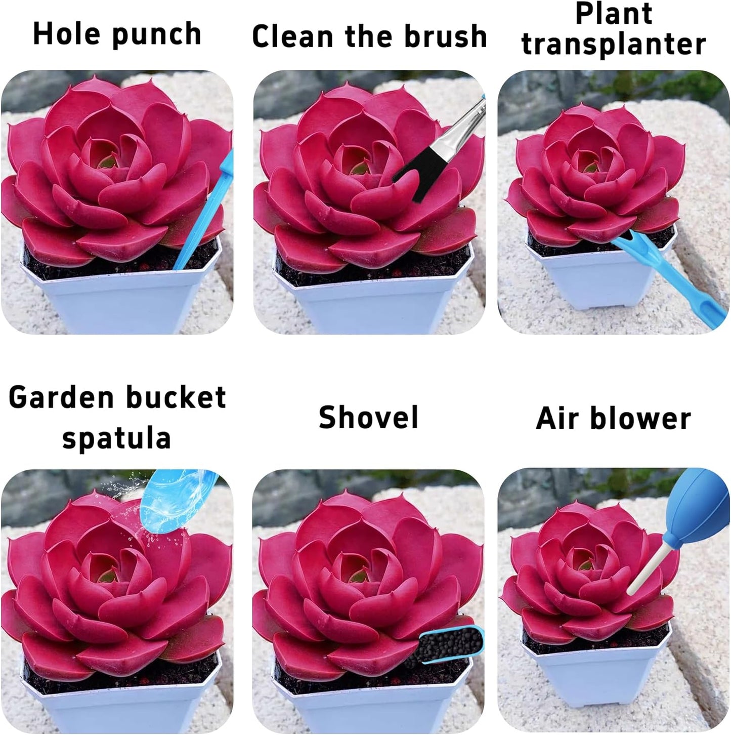 6Pcs Mini Succulent Tools Set, Garden Hand Tools Kit for Indoor Plant Care, Succulent Bonsai Miniature Garden Tool Set, Small Gardening Tools for Transplanting Digging Planting, Blue