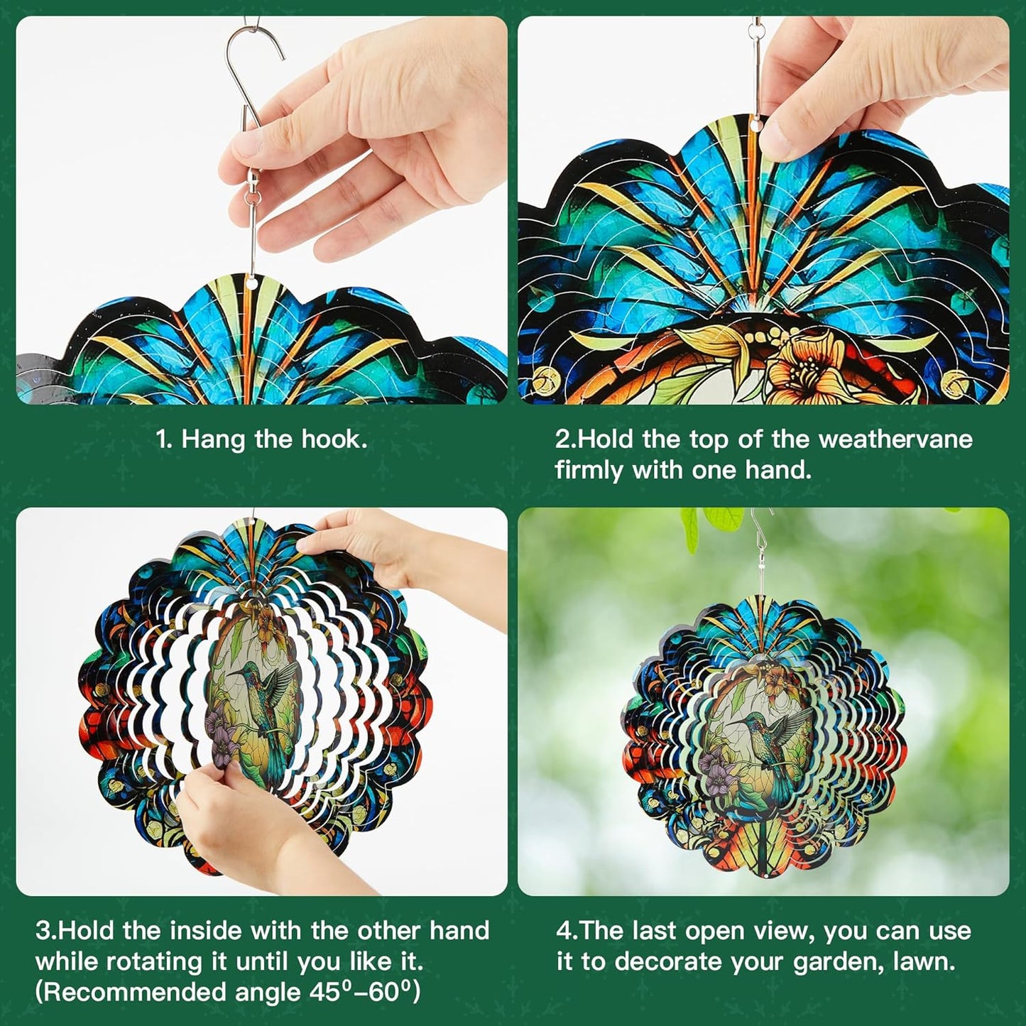 Hummingbird Outdoor Wind Spinners Decorations, Birthday Gifts for Women Mom Wife Grandma, 12 inch 3D Wind Sculptures for Indoor/Outdoor Decor, Yard Art, Garden Decorations