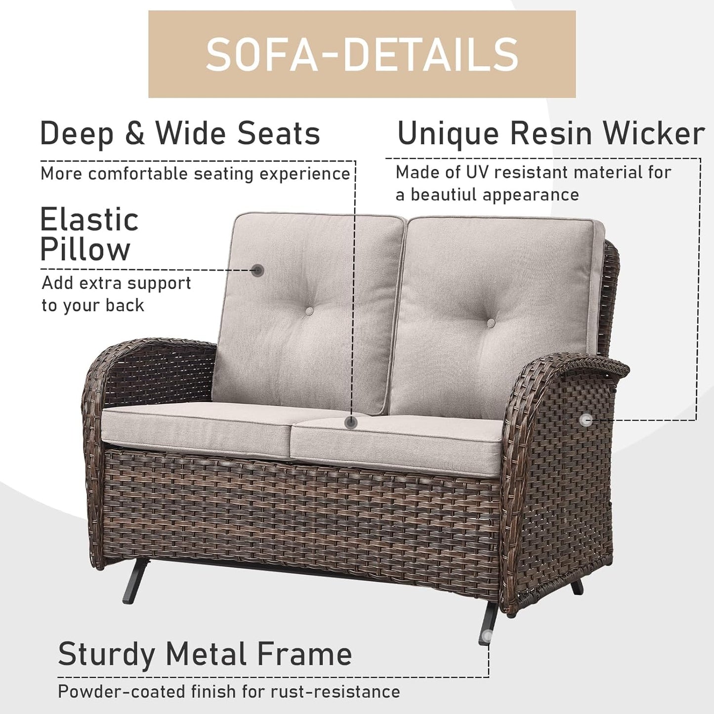 HUMMUH 7-Piece Patio Furniture Set with Fire Pit,Wicker Patio Glider Loveseat Outdoor Swivel Rocker Chairs with Ottomans for Backyard,Poolside,Deck