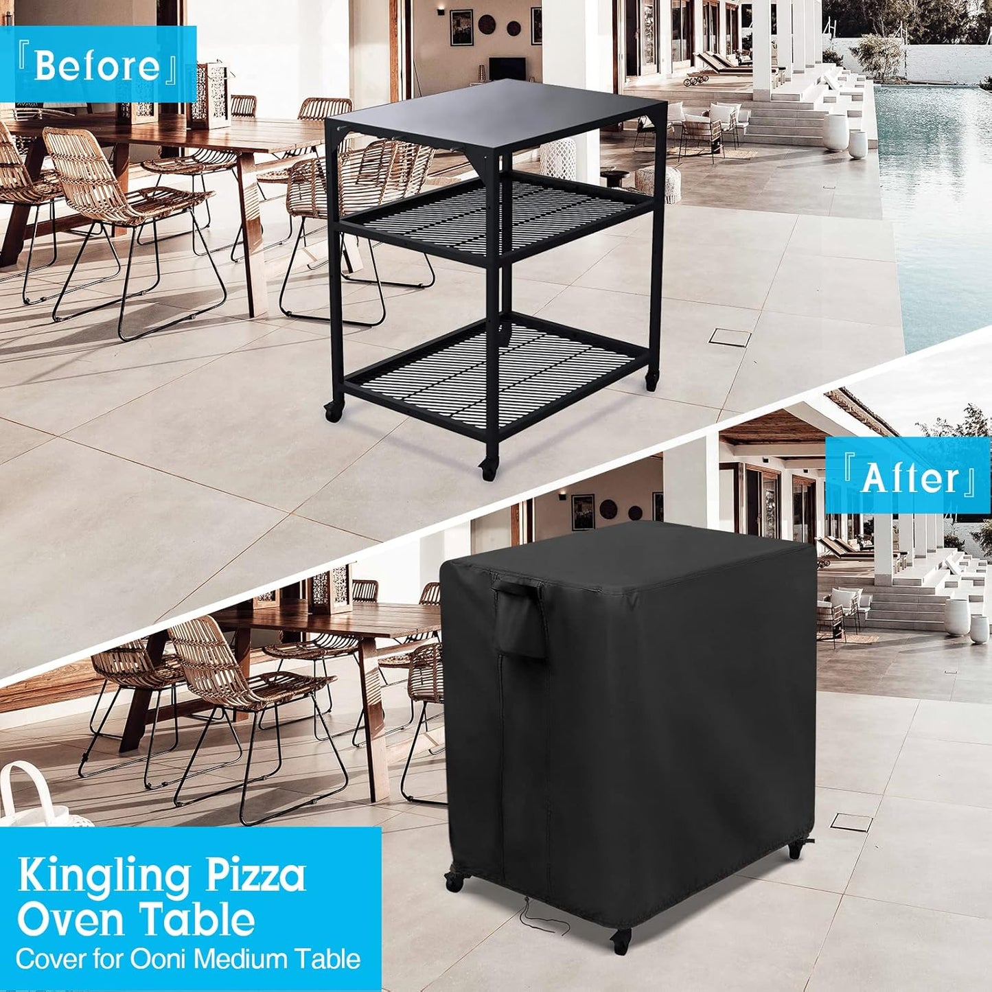 Kingling Outdoor Pizza Oven Table Cover for Ooni Medium Table, Waterproof Outdoor Grill Prep Table Cover Pizza Oven Stand Cover - 32''L x 24''W x 35''H(Black)