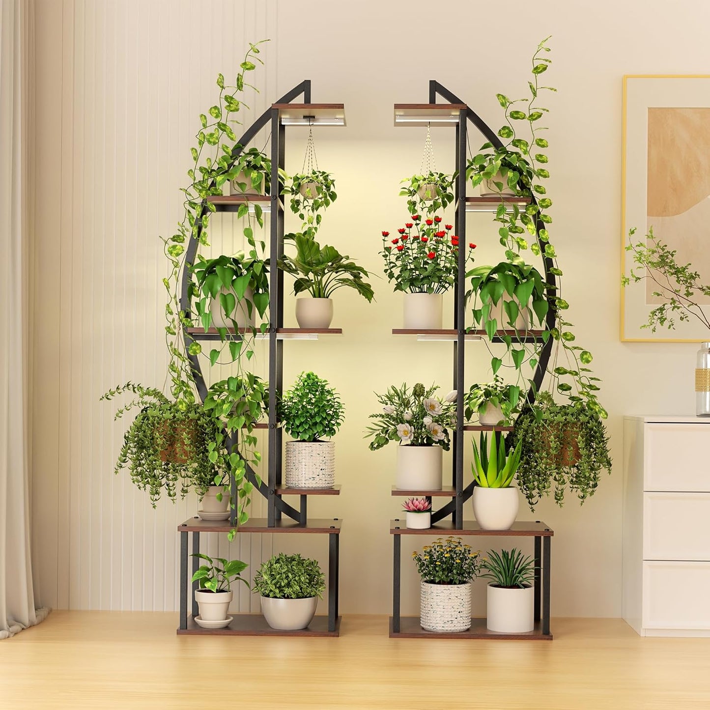Plant Stand Indoor with Grow Lights 2 Pack, 8 Tiered 69" Tall Metal Plants Shelf, Large Plant Rack Flower Stand for Plants Multiple, Half-Moon Indoor Plant Shelf for Living Room Patio Garden Balcony
