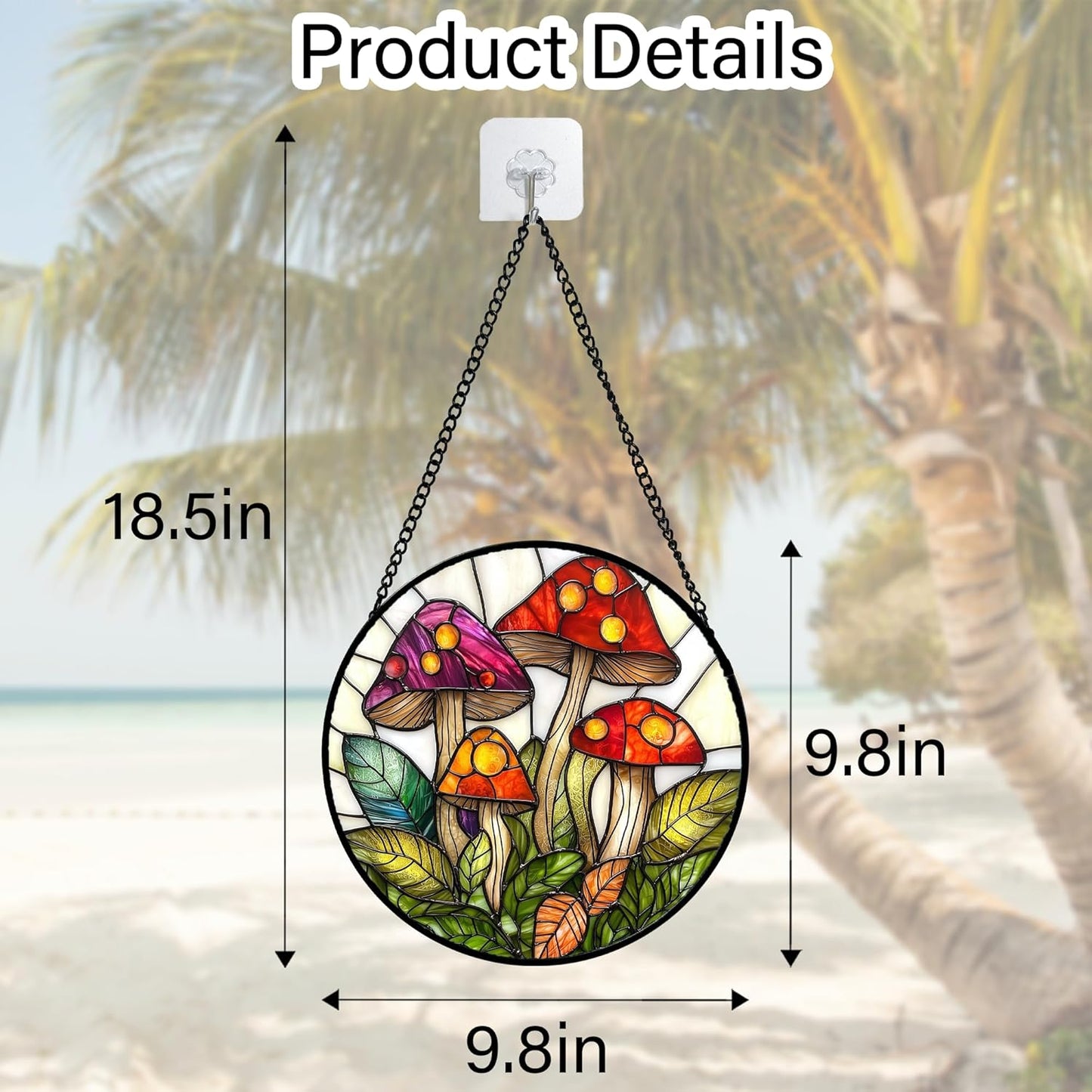 Stained Glass Window Hanging, Mushroom Leaves Suncatcher for Doors Home Sun Catchers Decoration and Christmas, Mother's Day Birthday Gifts for Women, Men, and Mom 9.8 in