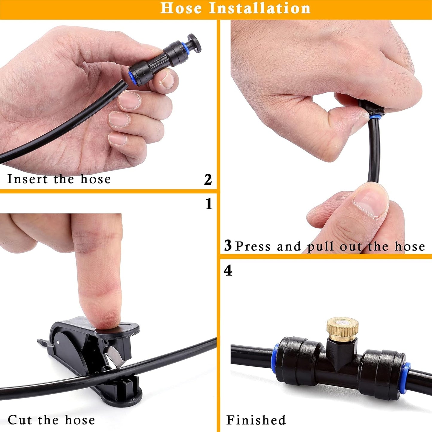 Mornajina Outdoor Misting Cooling System with Pump Kit, 65.6FT(20M) Misting Line with Filter, 26 Brass Mist Nozzles, 1 Brass Adapter (3/4"), 12V DC 60W 5L/Min, Self Priming Sprayer Water Pump