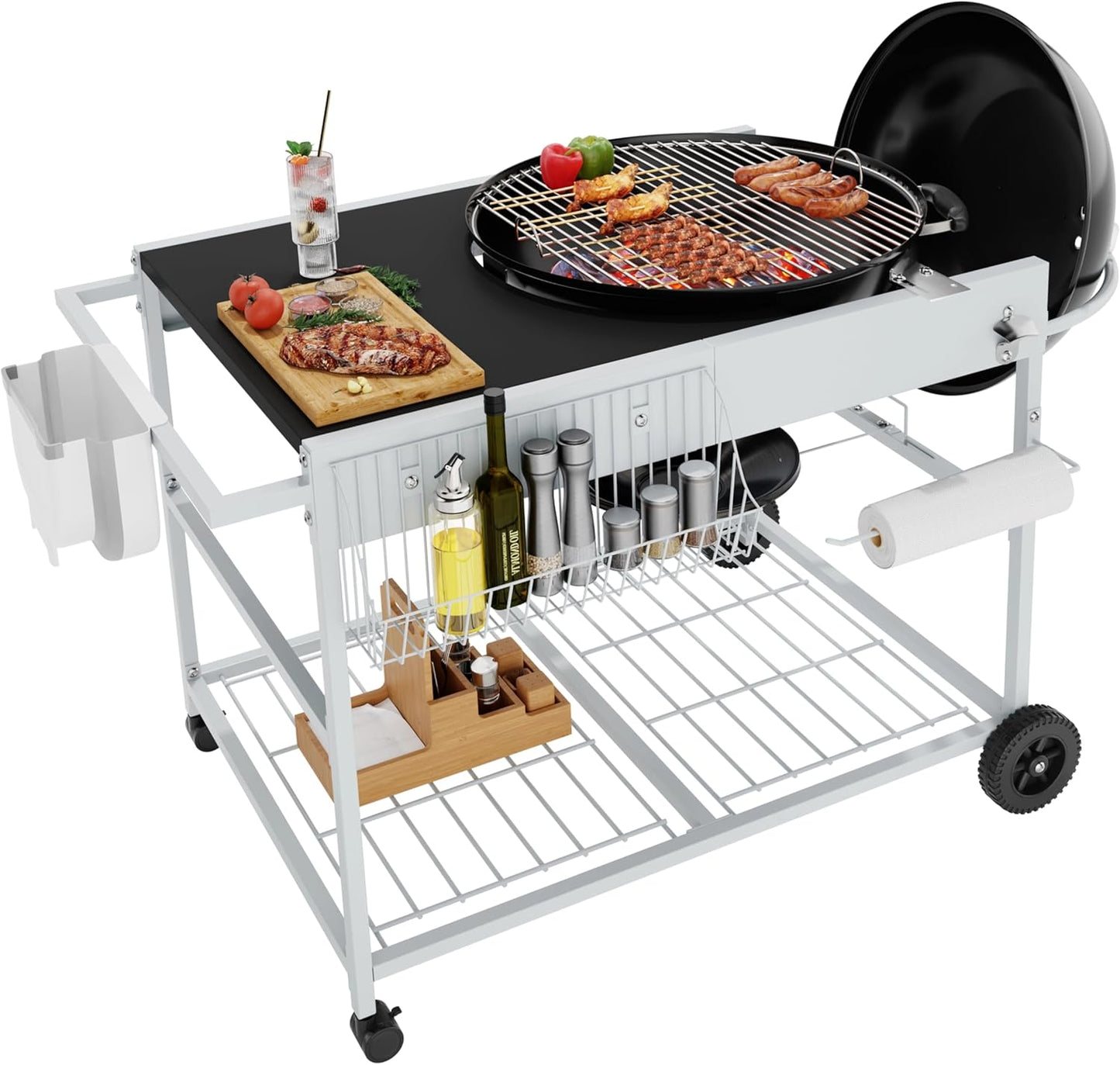 Vongrasig Grill Table for Weber Kettle 18" & 22", Outdoor BBQ Grill Cart for Weber Original Kettle,Jumbo Joe,Master-Touch Charcoal Grill, Outdoor Kitchen Island with Storage