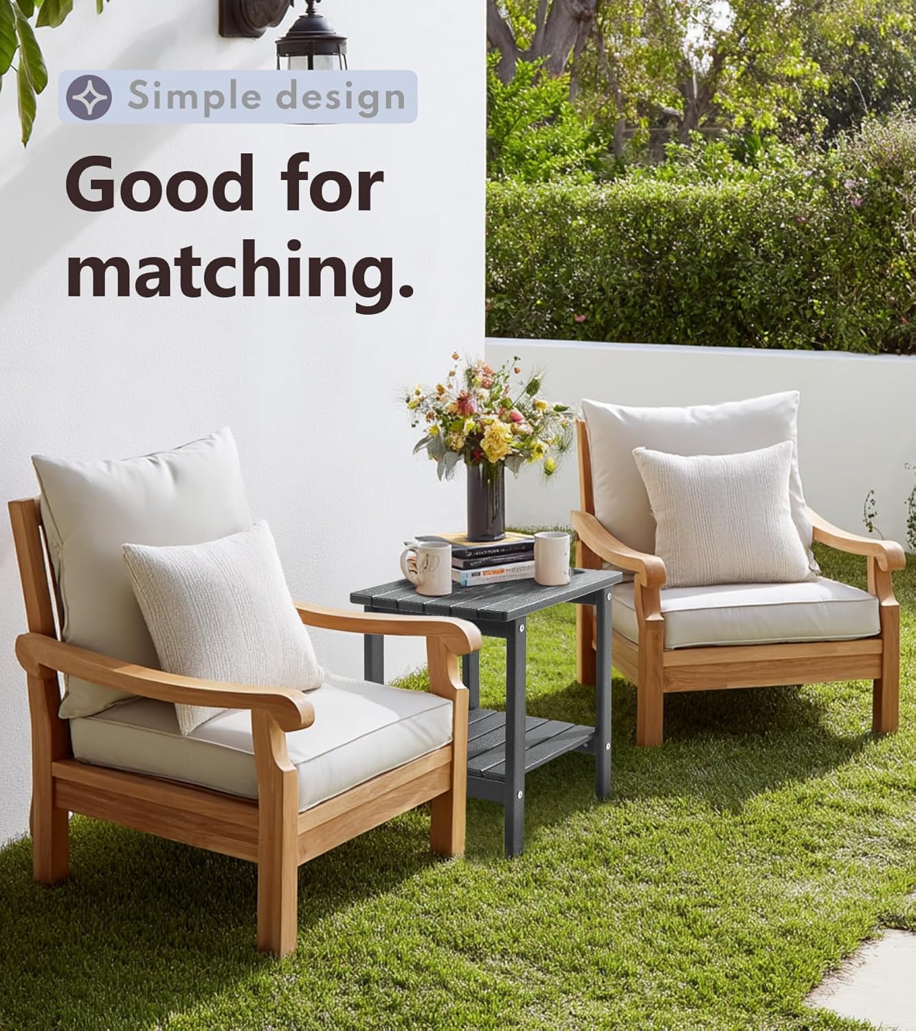 PASAMIC 2-Tier Adirondack Square Side Table, 17" HDPE Outdoor Side Tables, Weather Resistant End Table for Patio, Backyard, Pool, Indoor Companion, Beach, Easy Maintenance (Gray)