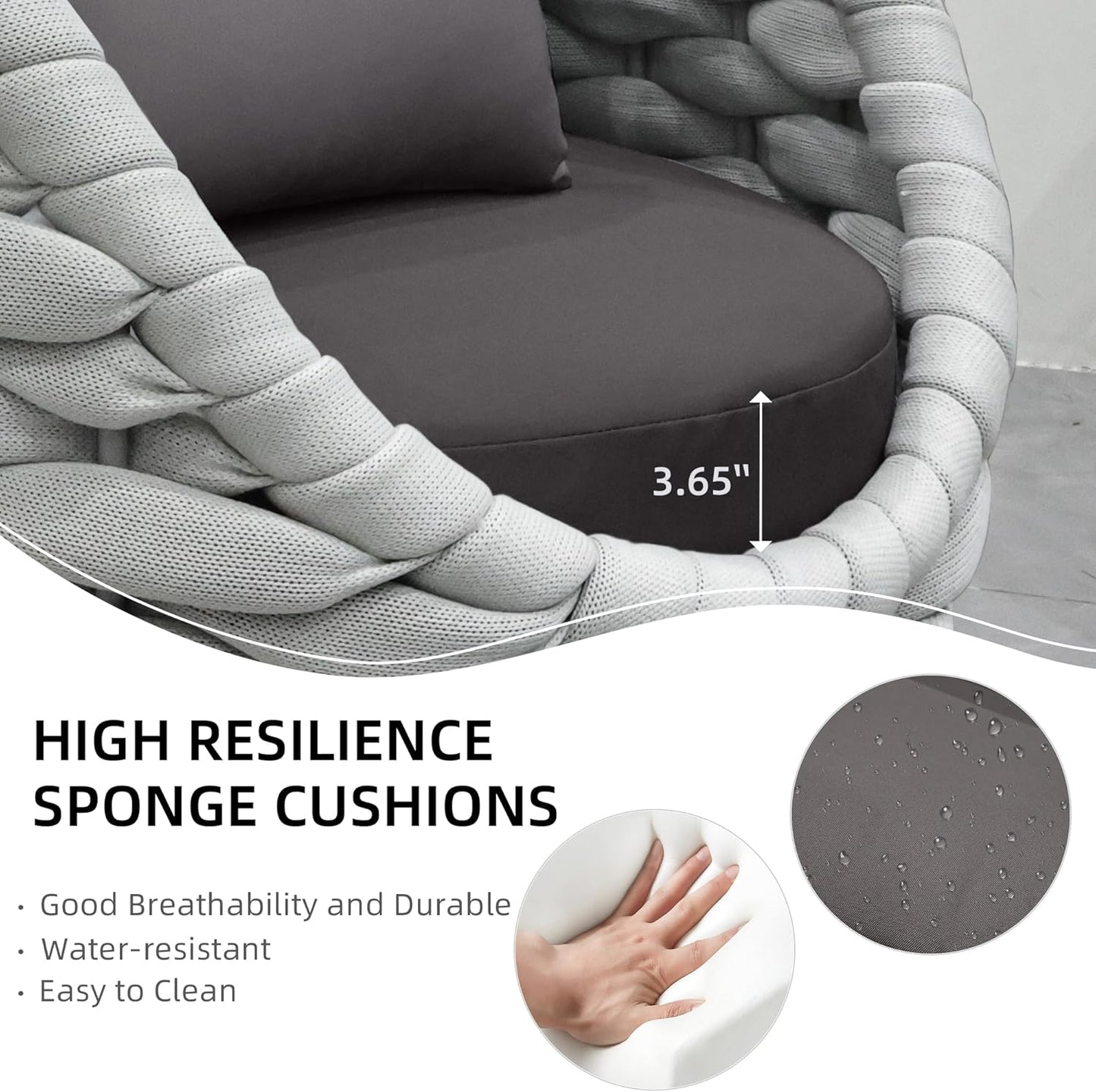 TWT Aluminium Patio Sofa Chair with Armrests Outdoor Chairs Small Patio Couch, All Weather Frame with Grey Thick Cushion for Balcony Porch Yard