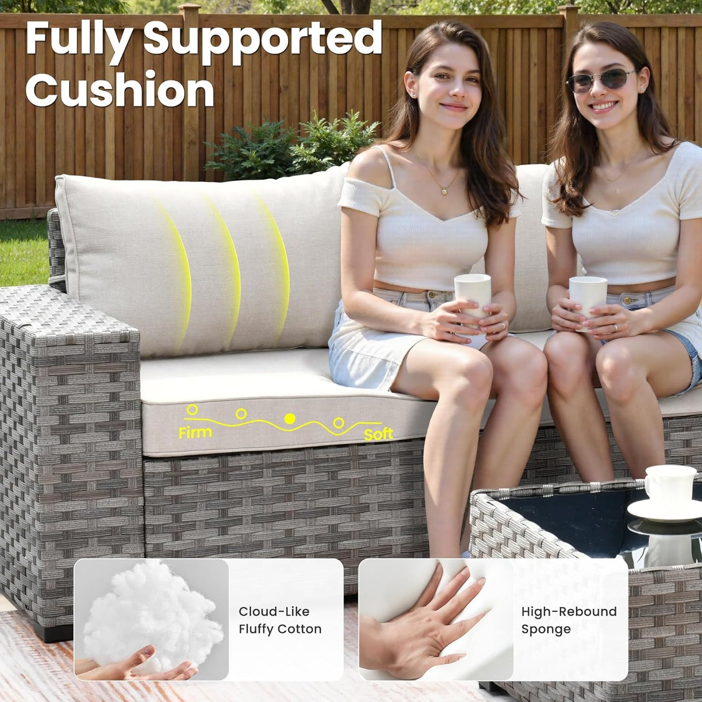 ovios 13 Pieces Patio Furniture Set, Outdoor Wicker Sectional Sofa with 42 Inch Fire Pit Table Comfy Cushions, Modern Modular Deep Seat Rattan Couch Conversation Set, Beige
