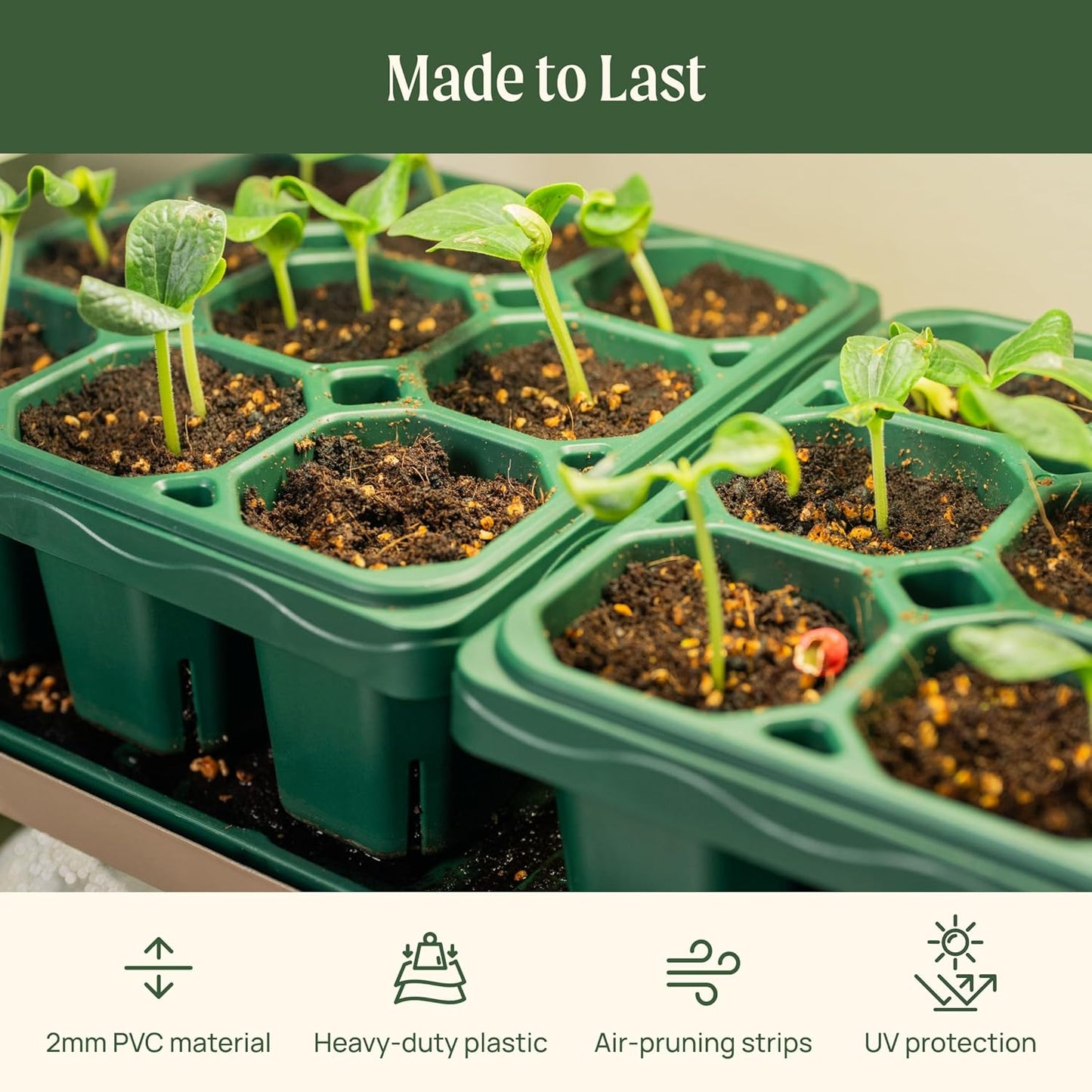 Vego garden Giga Seedling Trays - 4 Pack, 9-Cell UV-Resistant Reusable Starter Trays for Greenhouse/Garden (No Lids)