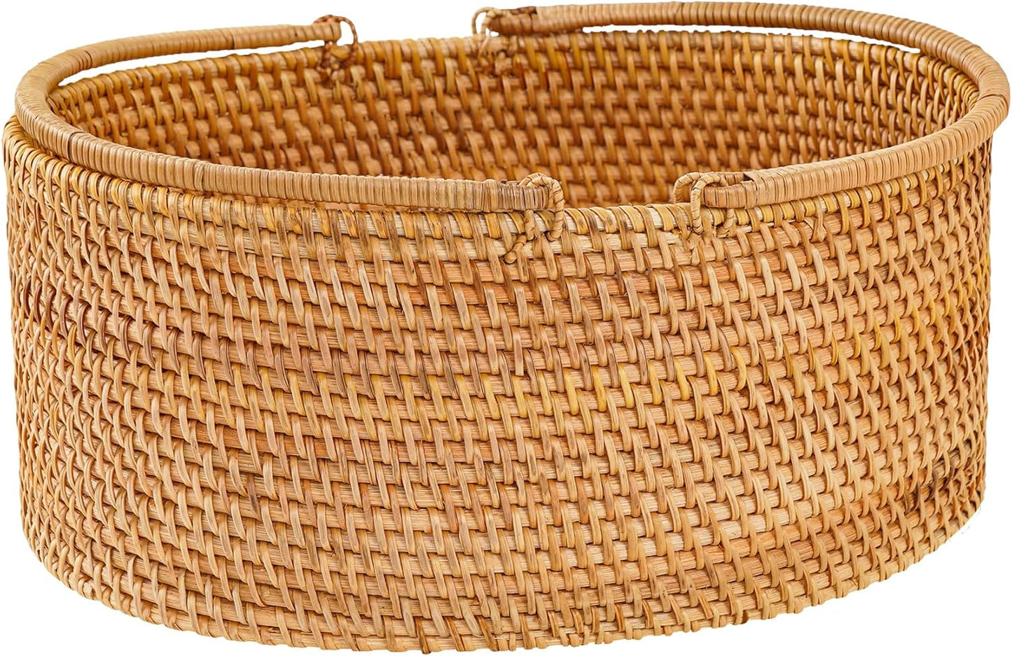 12.6"×9"×5" Rattan Picnic Basket with Handles, Large Oval Gift Basket, Hand-Woven Basket for Fruit, Empty Gift Basket for Festival, Wedding, Camping