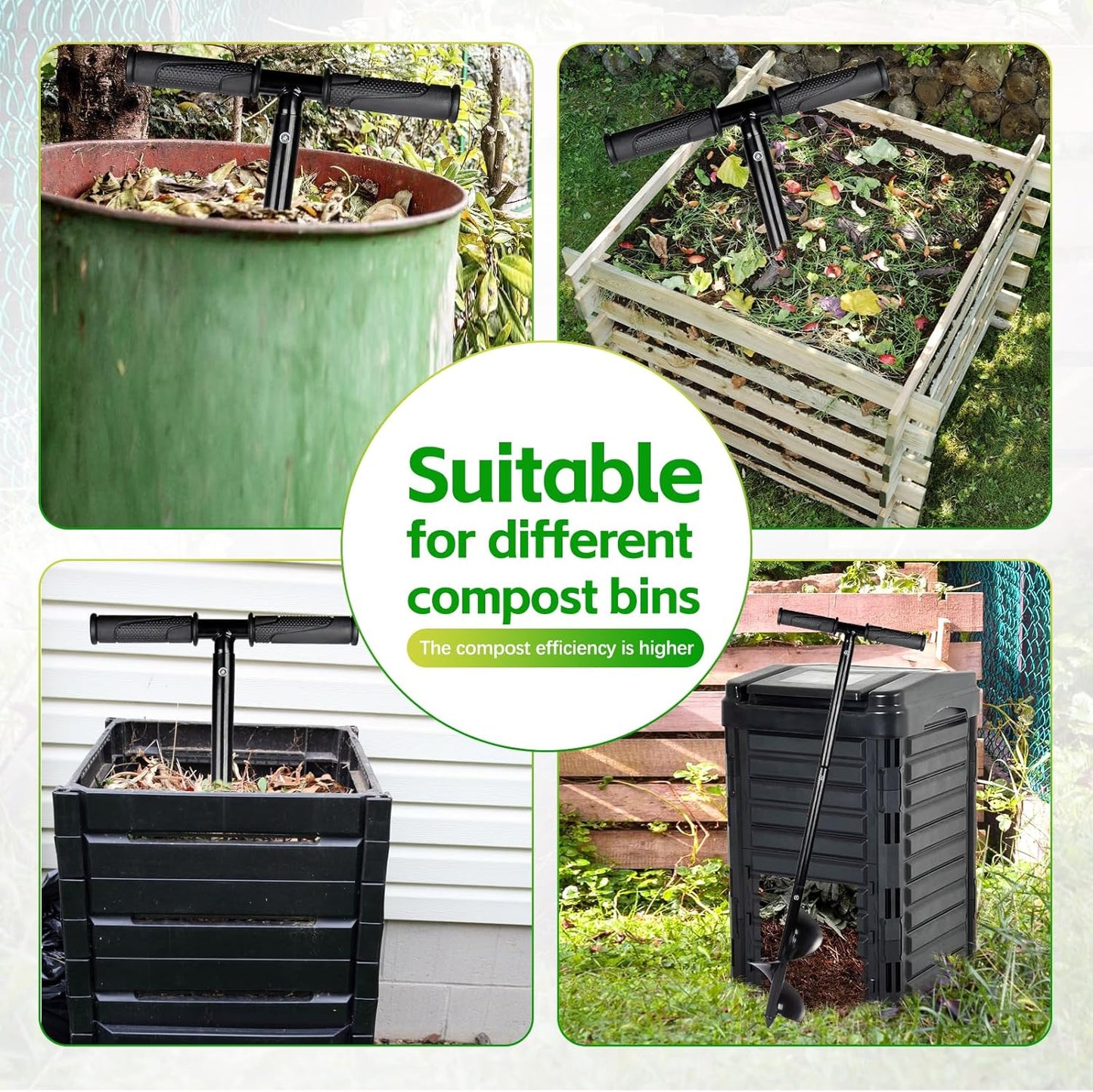 Compost Aerator Tool Turner and Mixing Tool for Outdoor Compost Tumbler Bins Bags, Composting Accessories