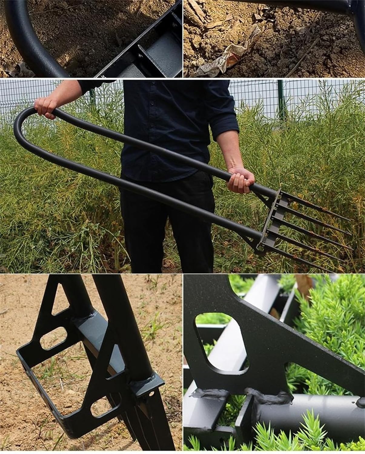 Heavy Duty Broadfork, 46“ Steel Long Handle Garden Broad Fork, Composting Aeration Transplanting Tiller Weeder, Loosening Soil & Breaks up Dirt Strengthen 5 Tines