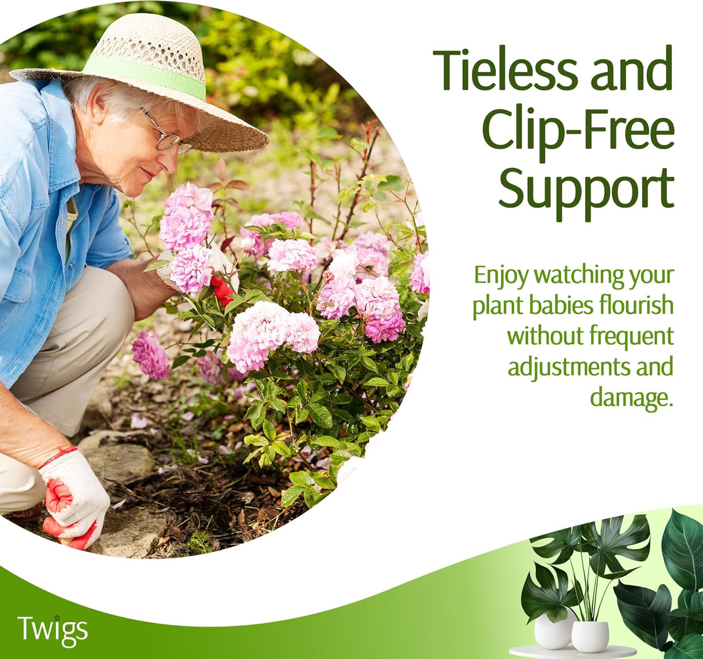 Stackable Plant Support Stakes, Stem Holder Structure for Indoor & Outdoor, Garden Accessories for Climbing & Potted Plants, Trellis Alternative - Peony (Light Green), 10 Pack, 17" L