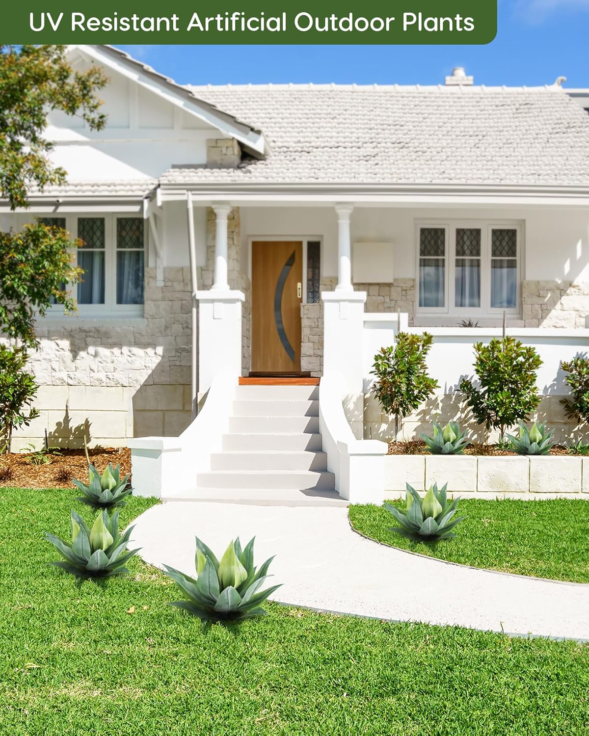 Velener Artificial Outdoor Agave Plants, Outdoor Faux Plants with Broad Leaves, Small Size UV Resistant Fake Agave Plants for Indoor and Outdoor Decor(14 Inch)-2 Pack