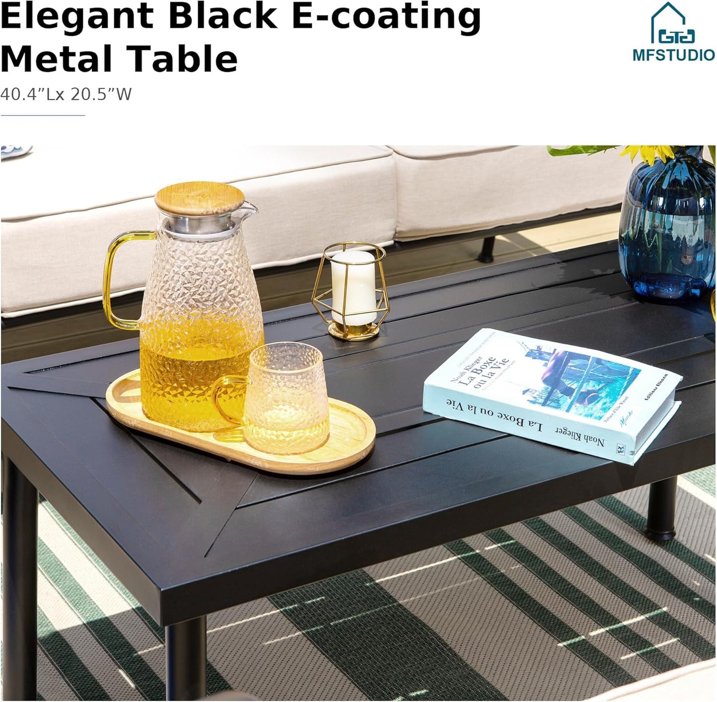 MFSTUDIO 5 Seats Large Metal Patio Conversation Sets, 4 Pieces Outdoor Patio Furniture Sofa with 2 Motion Chairs, 1 3-seat Sofa and Table for Outside Balcony Backyard Poolside