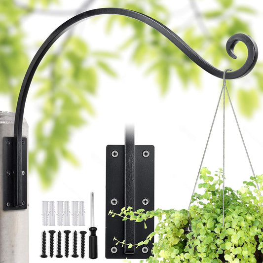 Heavy Duty Plant Hanger Bracket (22"/Black) Outdoor Hand-Forged Hanging Plant Bracket Durable and Stable Bird Feeder Hanger