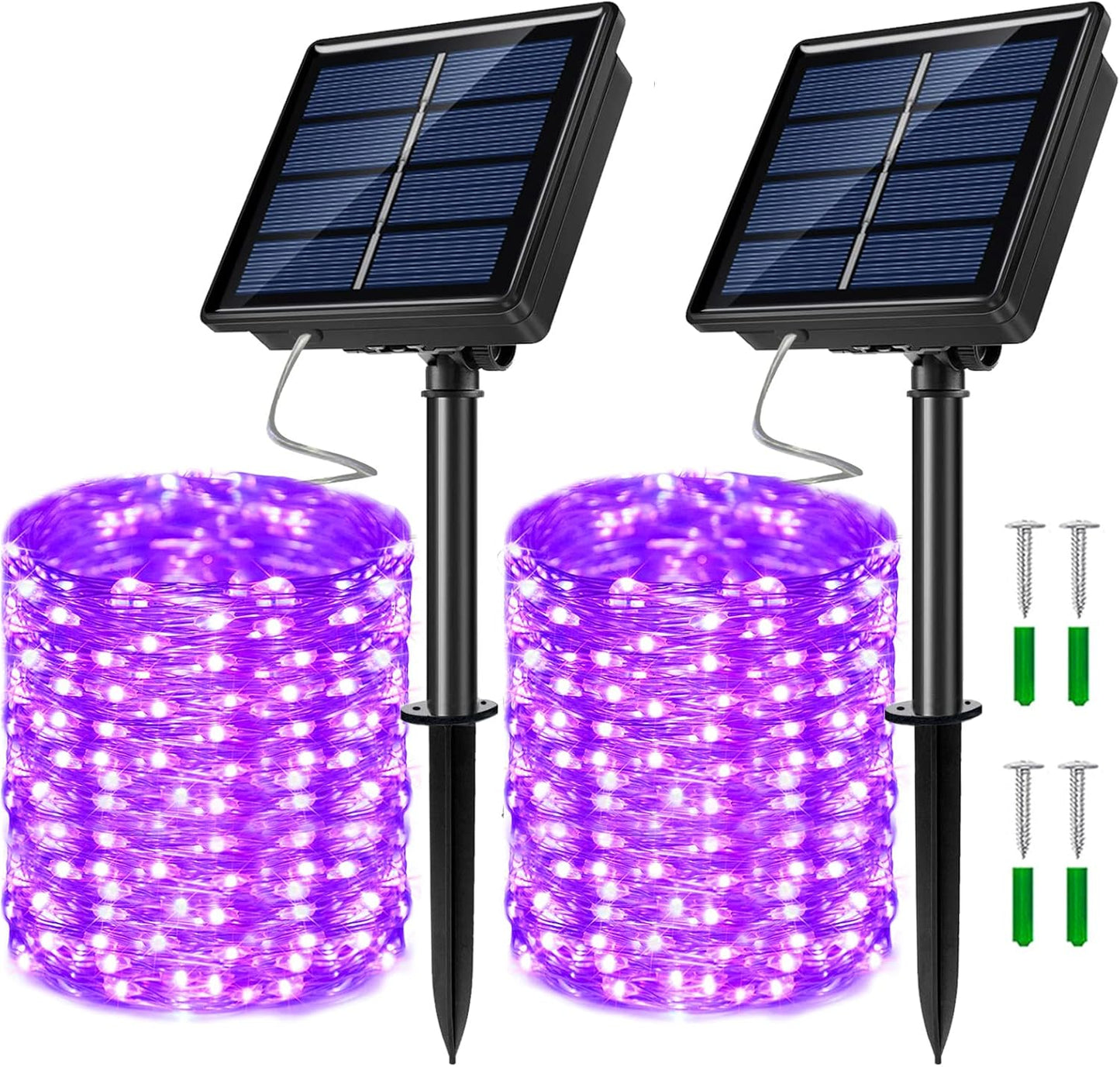 2 Pack Solar Powered Fairy String Lights Outdoor Waterproof 8 Modes Twinkle Christmas Decorations Lights, Each 33ft-100LED, 40ft-120LED, 66ft-200LED, 80ft-240LED, (Purple, 66)